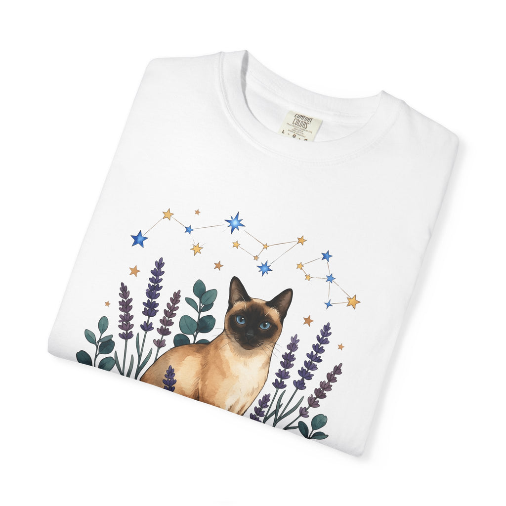 Siamese Cat Shirt Cat Astrology Gift Women Watercolor Tee Cat T-Shirt Cat Fan Zodiac Graphic Cat Boho Lavender Tshirt