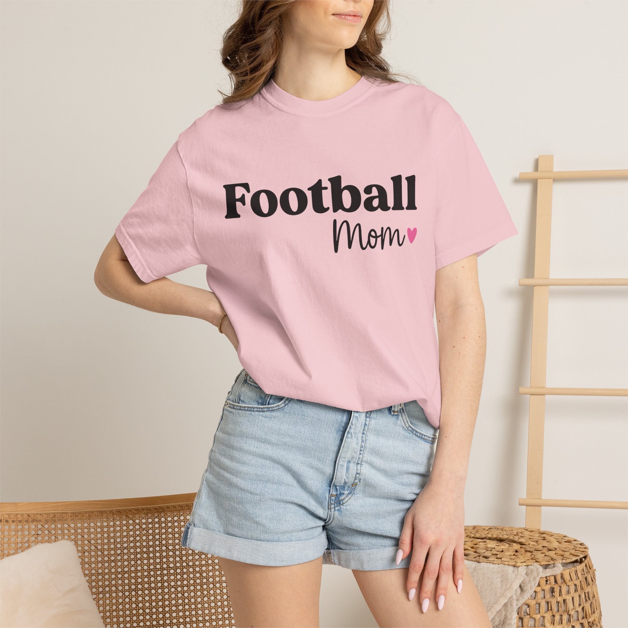 Football Mama Shirt Moms Sportswear Gift Women Sleek Tee Football Mom Mom Fan Modern Tshirt Athletic Graphic Current Heart Shape Tshirt