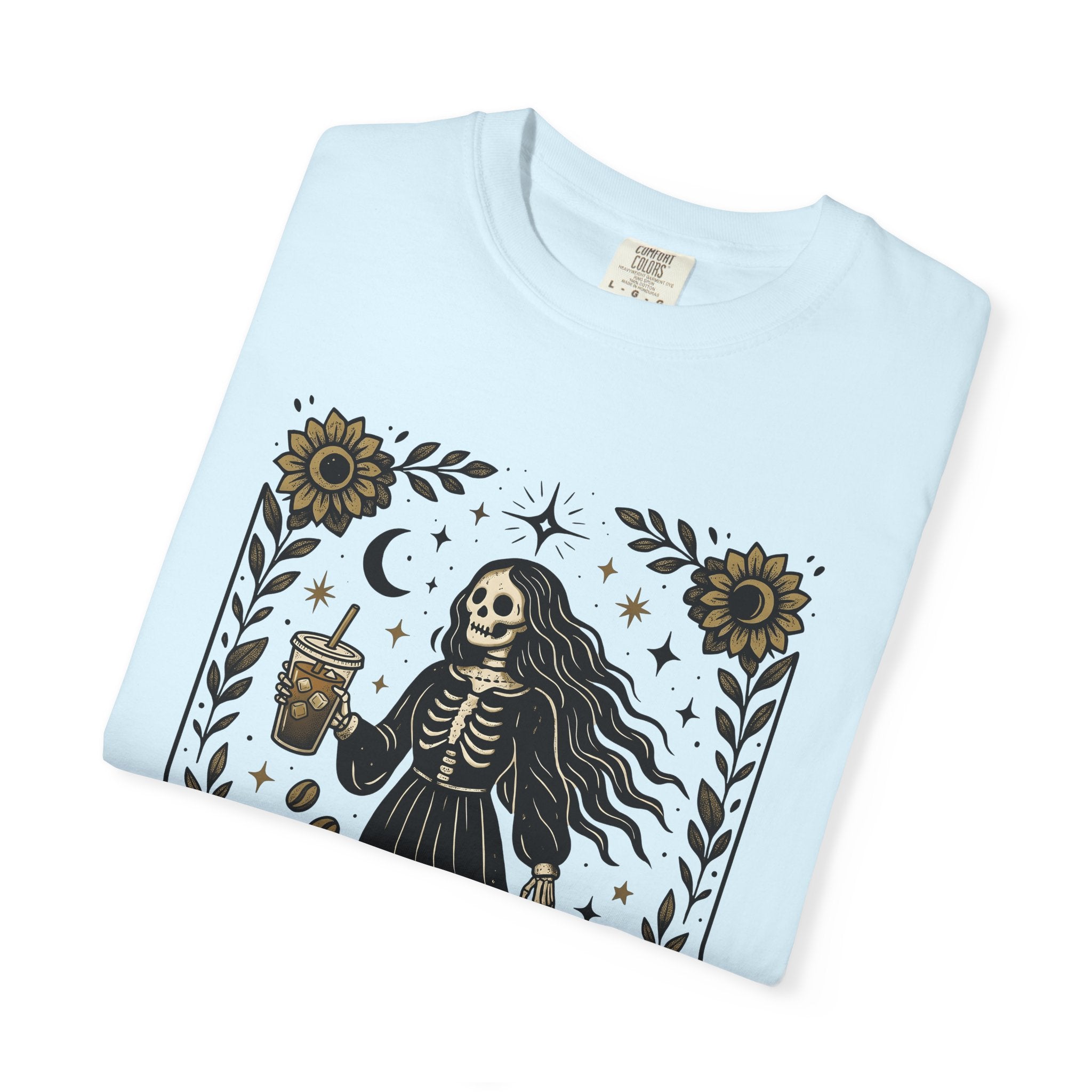 Skeleton Coffee Shirt Coffee Gothic Gift Women Boho Tee Coffee T-Shirt Coffee Fan Bohemian Tshirt Dark Graphic Vintage Sunflower Tshirt