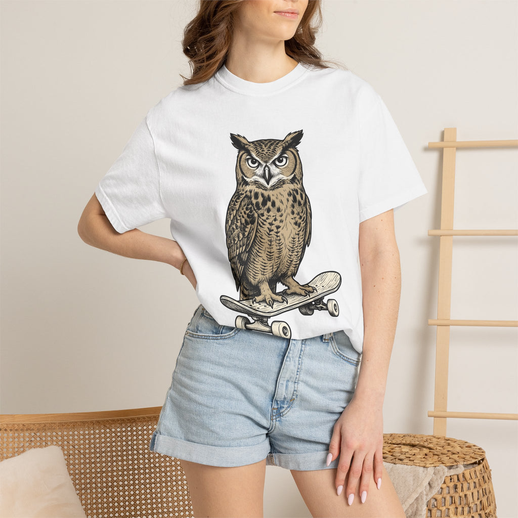 Owl Skateboarding Shirt Sports Wildlife Gift Women Sketch Tee Owl T-Shirt Athlete Fan Hoot Illustration Graphic Retro Creature Tshirt