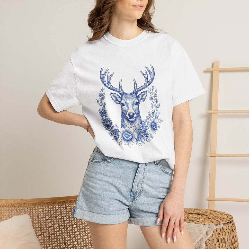 Elk Bloom Shirt Christmas Nature Gift Women Wildflower Tee Wapiti T-Shirt Xmas Fan Wildlife Graphic Wildflower Illustration Classic Rack