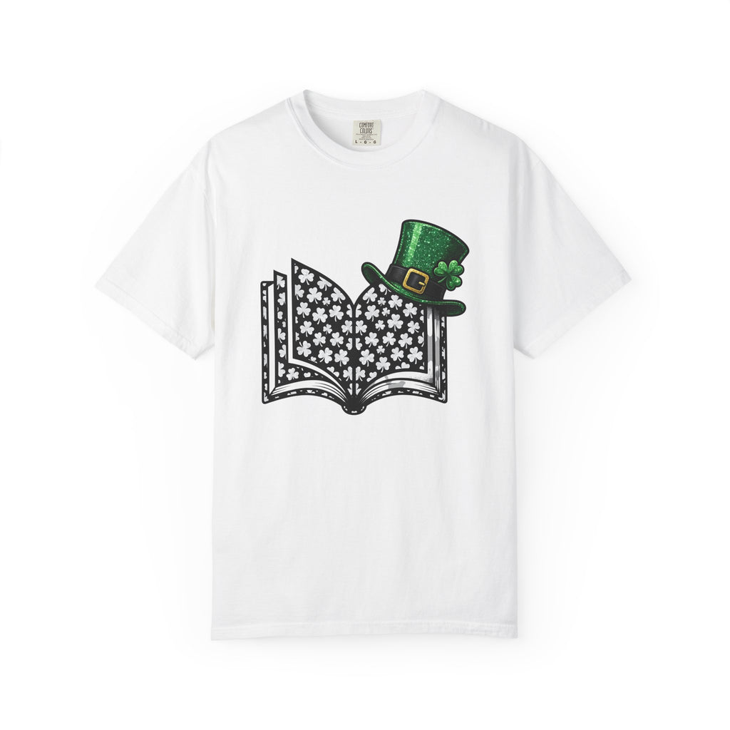 Open Book Shirt St Patrick's Day Books Gift Women Sparkle Tee Novel T-Shirt Shamrock Fan Glossy Graphic Tshirt Retro Leprechaun Hat Tshirt