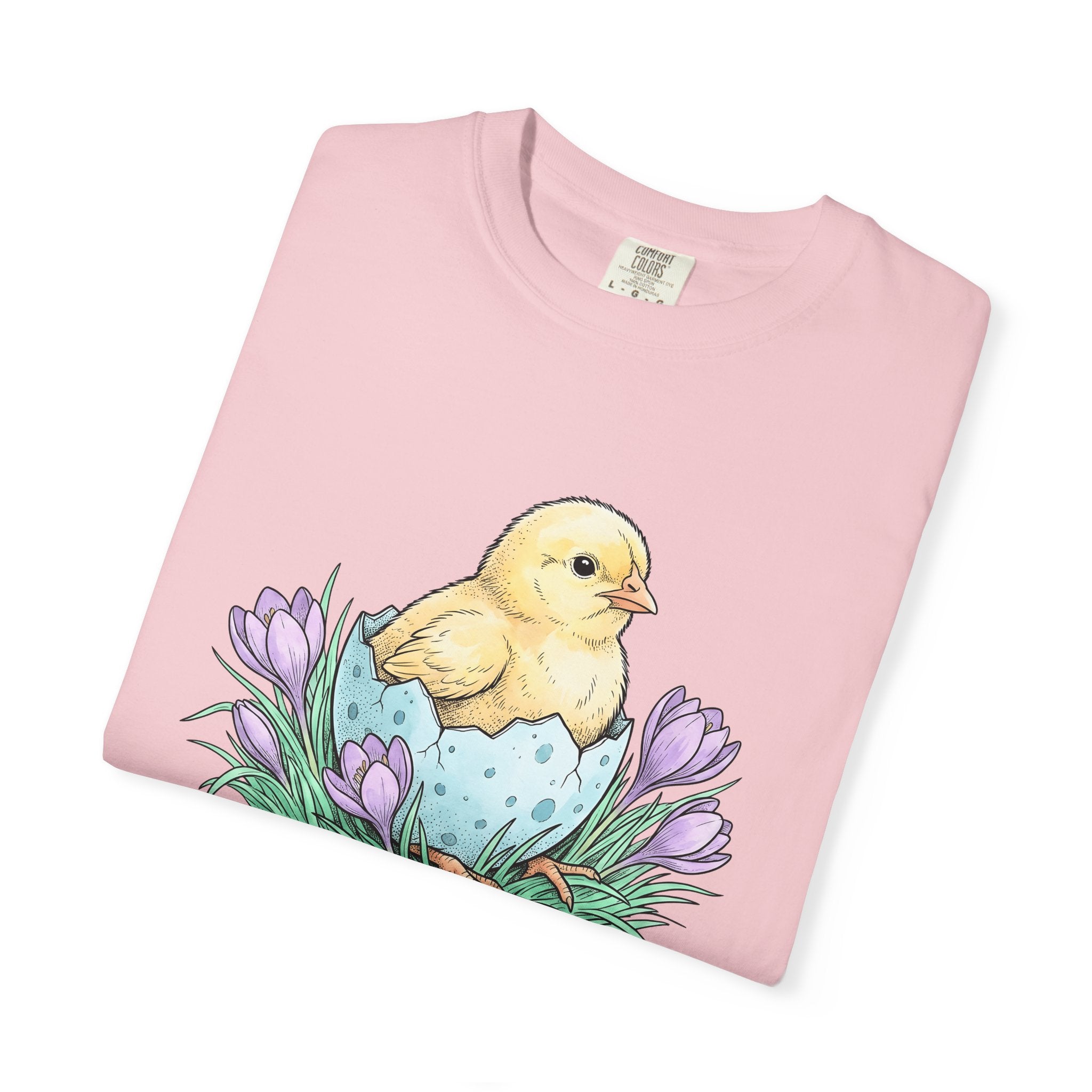 Chick Bird Shirt Easter Creature Gift Women Line Art Tee Hen T-Shirt Easter Fan Minimalist Tshirt Animal Graphic Cartoon Flower Bouquet
