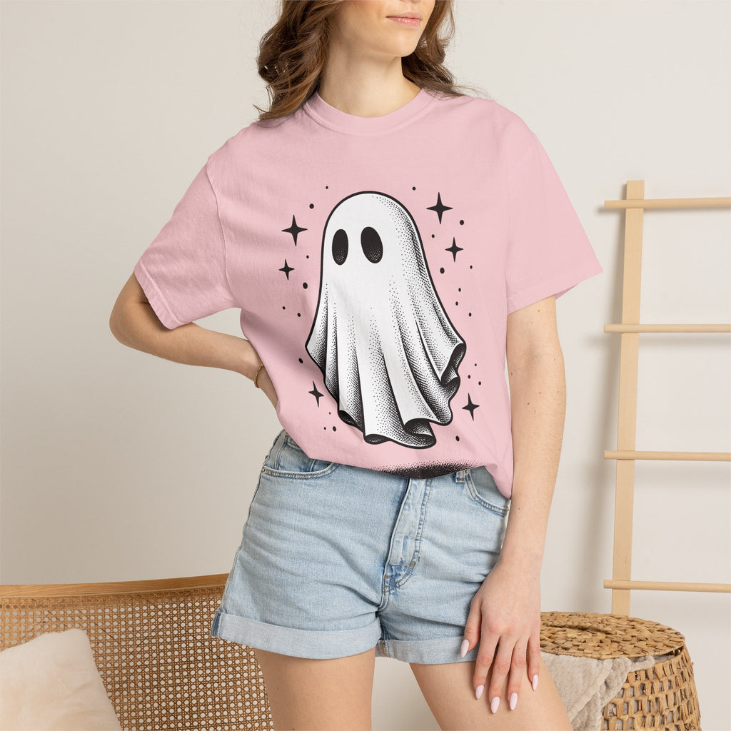 Ghost Graphic Shirt Halloween Spooky Gift Women Vintage Tee Specter T-Shirt Horror Fan Creepy Tshirt Creepy Graphic Hand Drawn Stars Tshirt