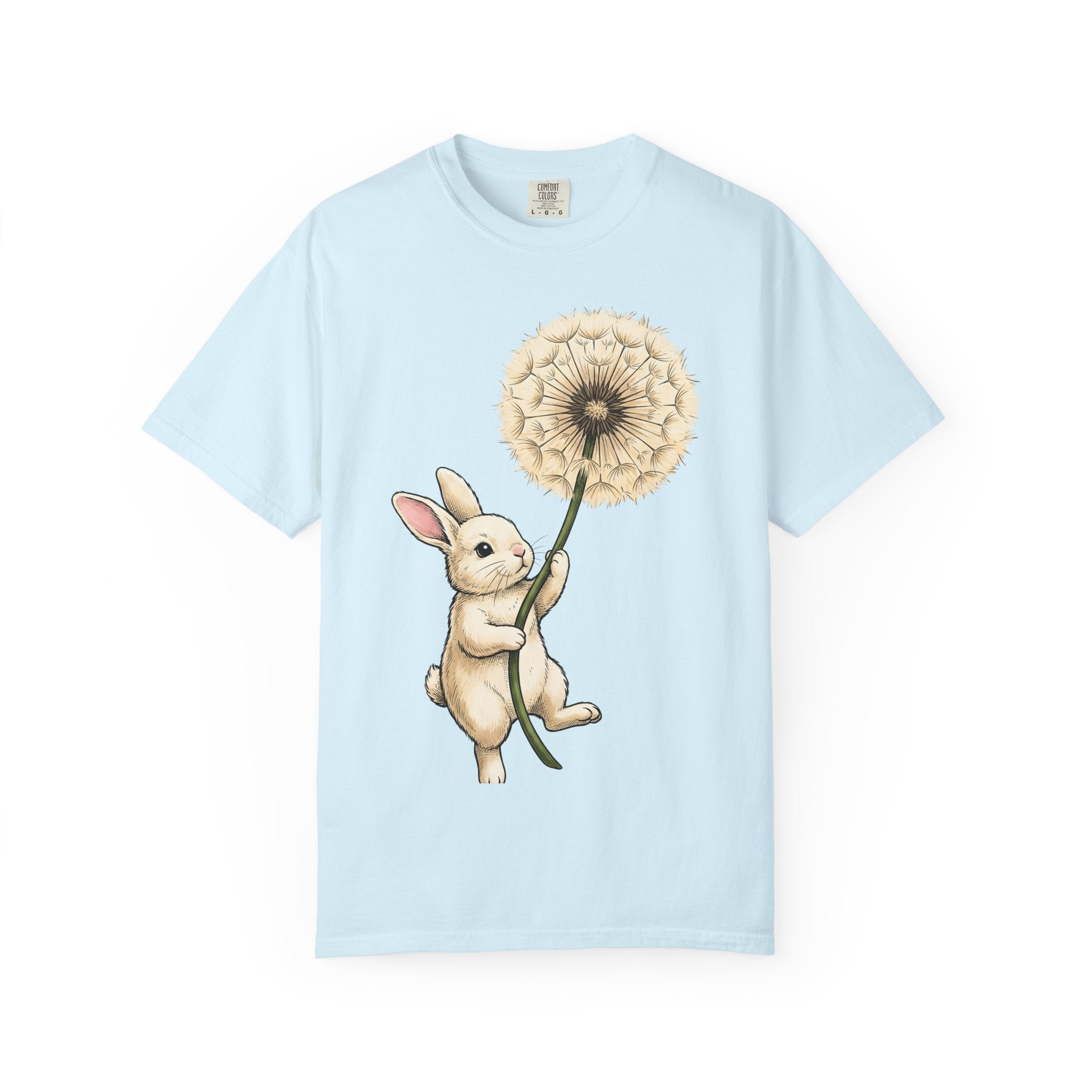 Bunny Dandelion Shirt Cute Animal Gift Women Whimsical Tee Rabbit T-Shirt Kawaii Fan Cartoon Tshirt Creature Graphic Hand Drawn Flower