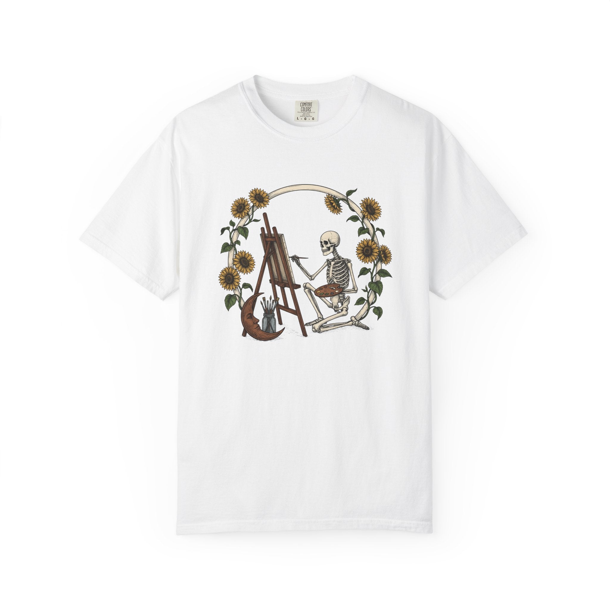 Skeleton Artist Shirt Boho Chic Gothic Gift Women Vintage Tee Skull T-Shirt Bohemian Enthusiast Retro Tshirt Dark Graphic Hand Drawn