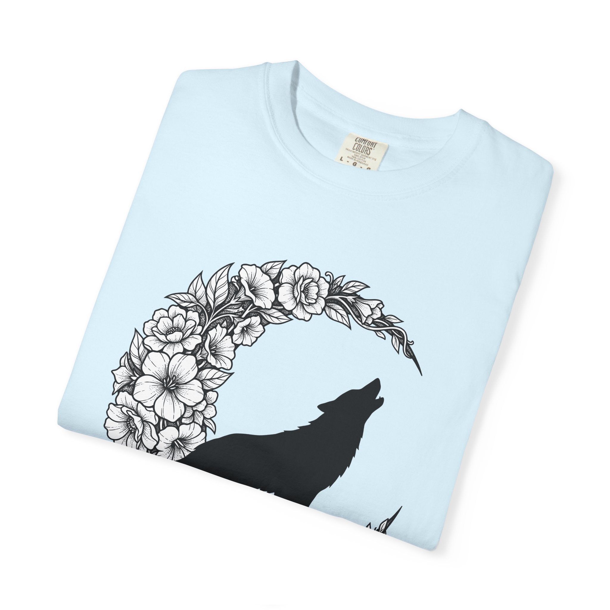 Wolf Moon Shirt Boho Chic Outdoors Gift Women Hippie Tee Lunar T-Shirt Bohemian Fan Psychedelic Tshirt Nature Graphic Sketch Flowers Tshirt