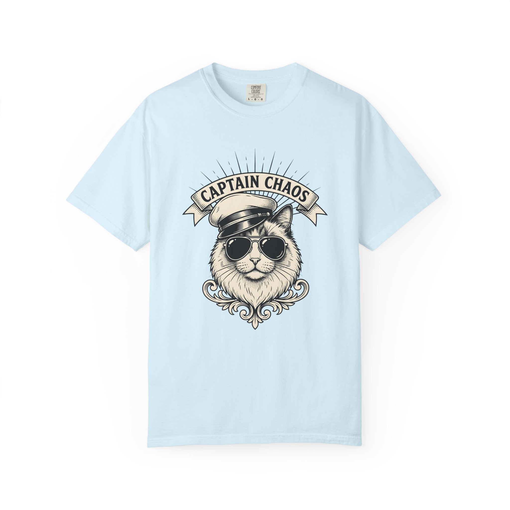 Cat Sunglasses Shirt Cat Humor Gift Women Vintage Tee Cool Cat T-Shirt Feline Fan Retro Tshirt Funny Graphic Hand Drawn Captain Hat Tshirt