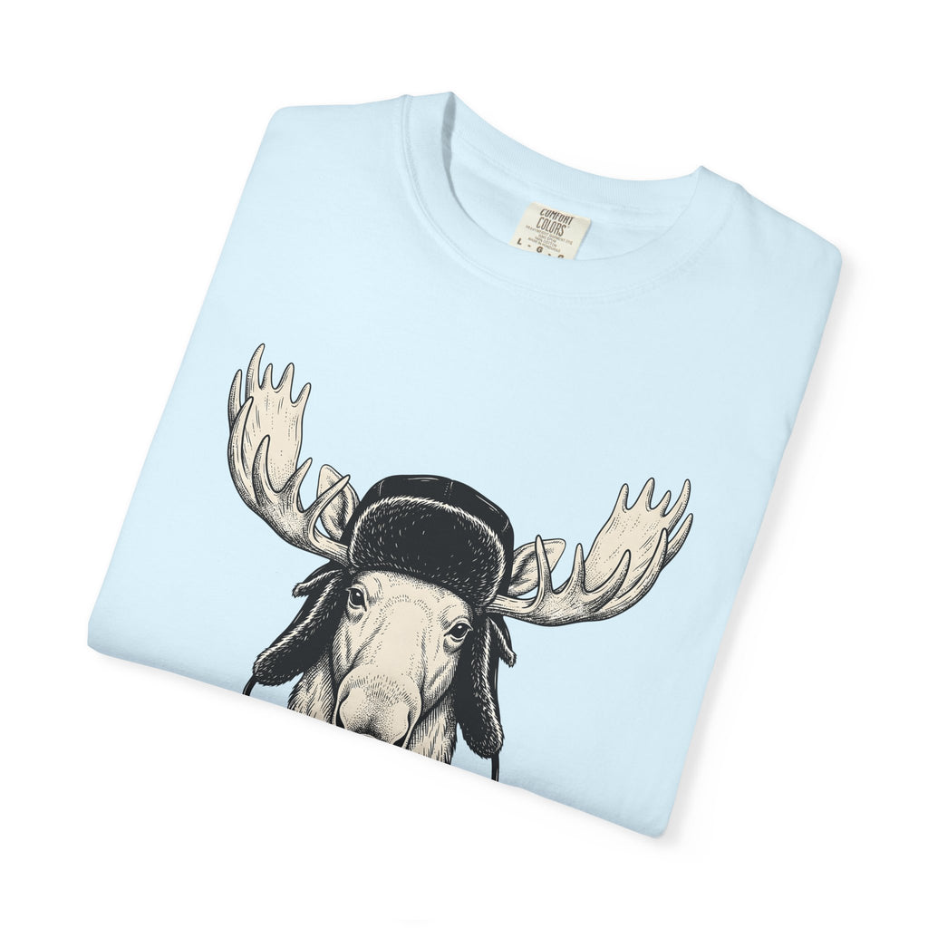 Moose Beanie Shirt Animals Hiking Gift Women Line Art Tee Elk T-Shirt Wildlife Enthusiast Illustration Graphic Trekking Design Hand Drawn