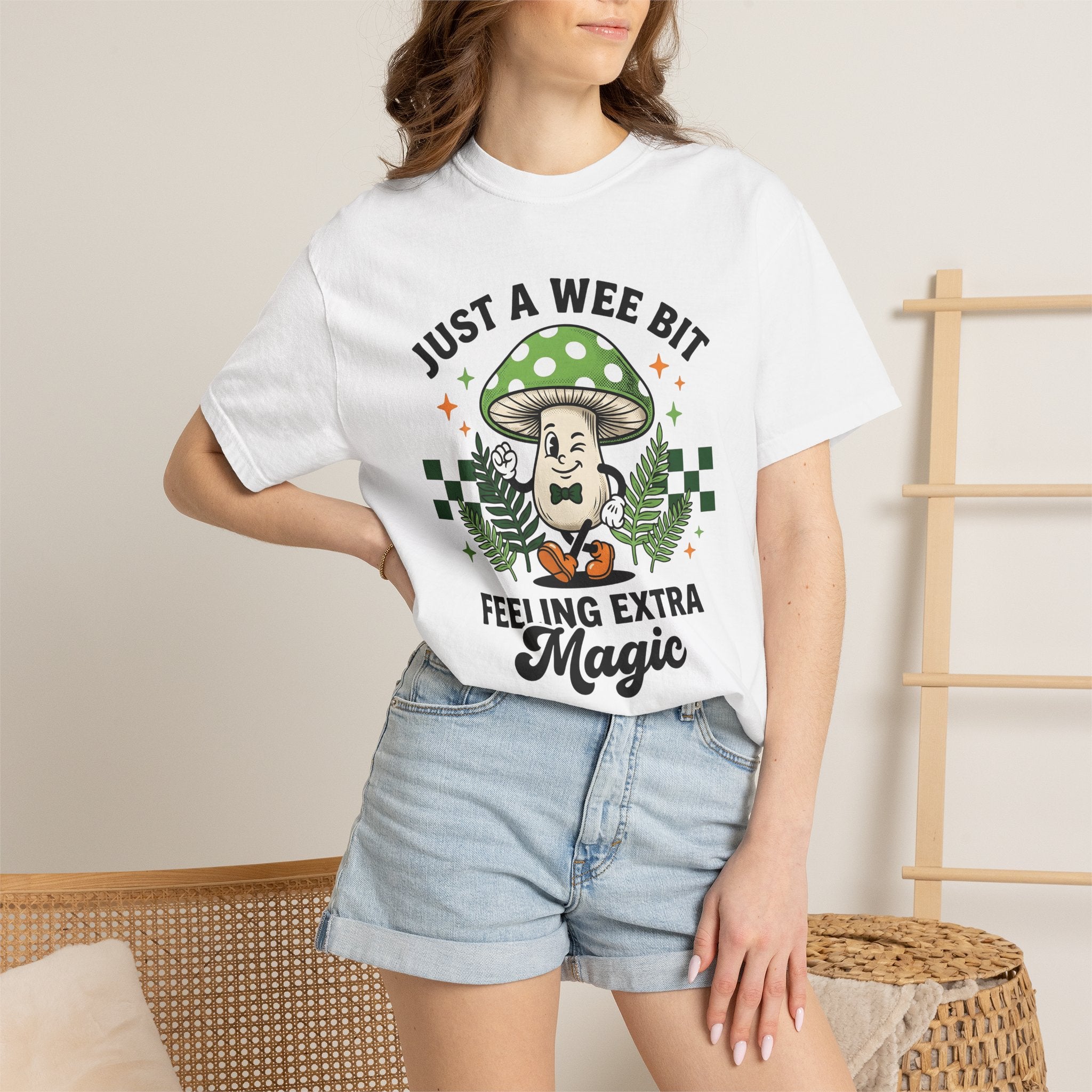Shroom Character Shirt St Patrick's Day Mysticism Gift Women Sketch Tee Mushroom T-Shirt Luck Enthusiast Drawing Illustration Old School