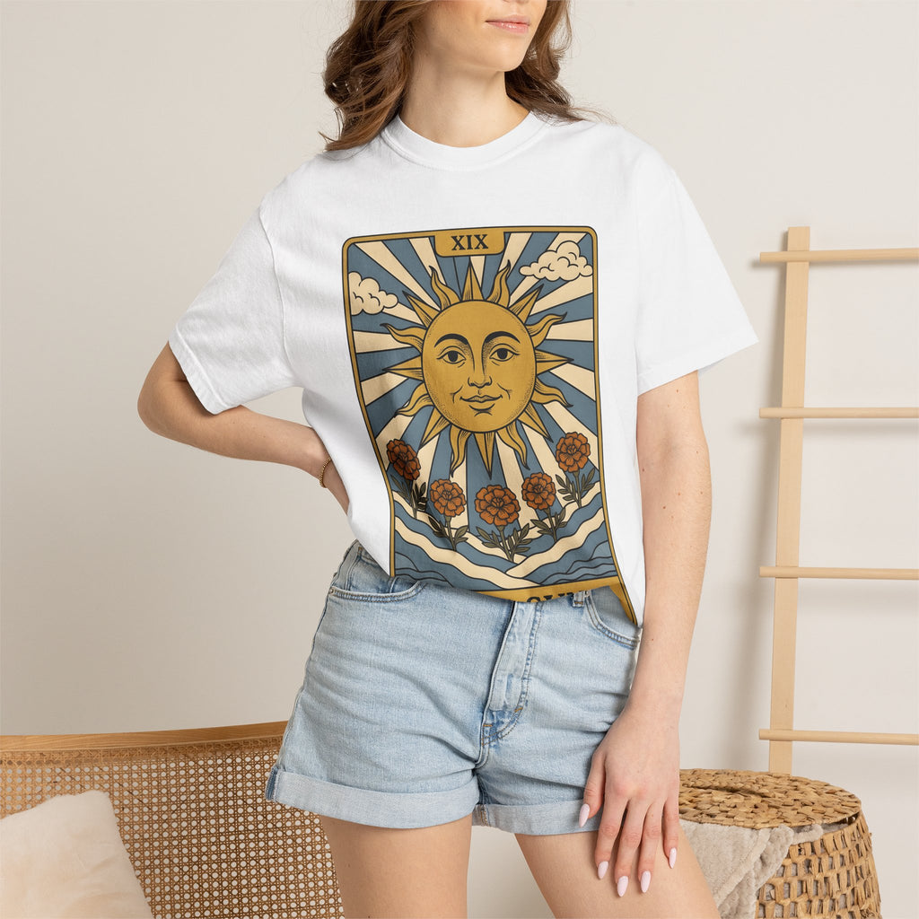 Sun Tarot Shirt Boho Chic Cosmos Gift Women Sketch Tee Tarot Card T-Shirt Bohemian Fan Doodle Tshirt Galaxy Graphic Tribal Floral Motif