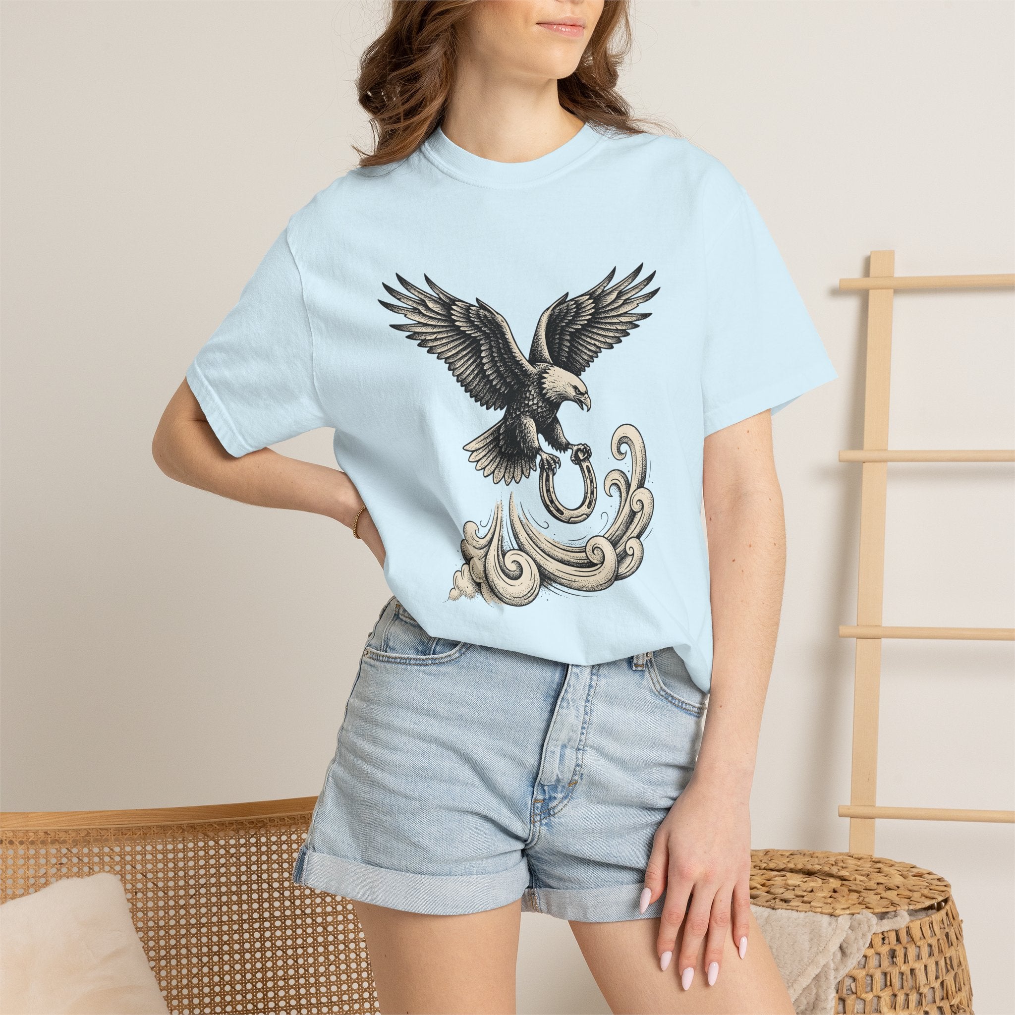 Eagle Horseshoe Shirt Cowgirl Western Gift Women Tattoo Tee Horseshoe T-Shirt Rodeo Fan Ink Tshirt Western Graphic Vintage Western Swirl