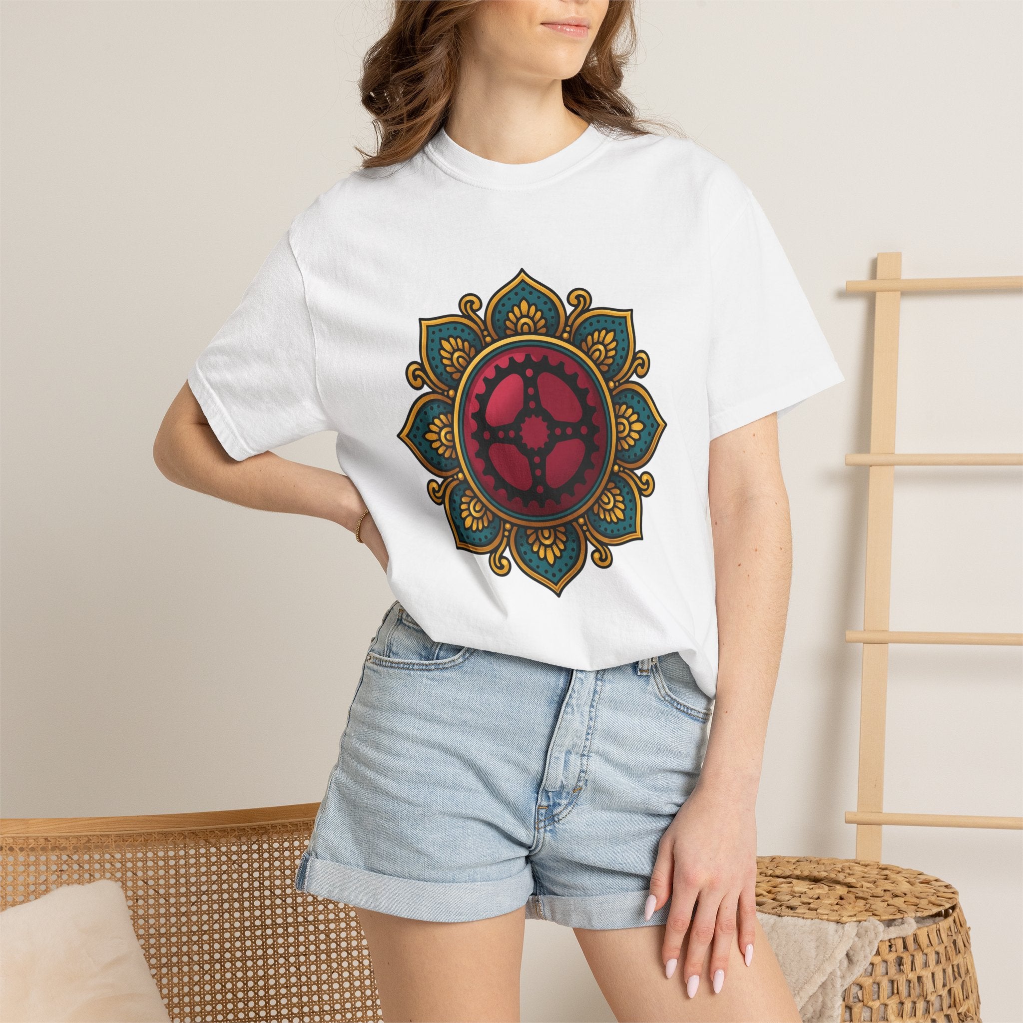 Bike Gear Mandala Shirt Sports Cycling Gift Women Boho Tee Bicycle T-Shirt Athlete Enthusiast Hippie Tshirt Biking Graphic Vintage Floral