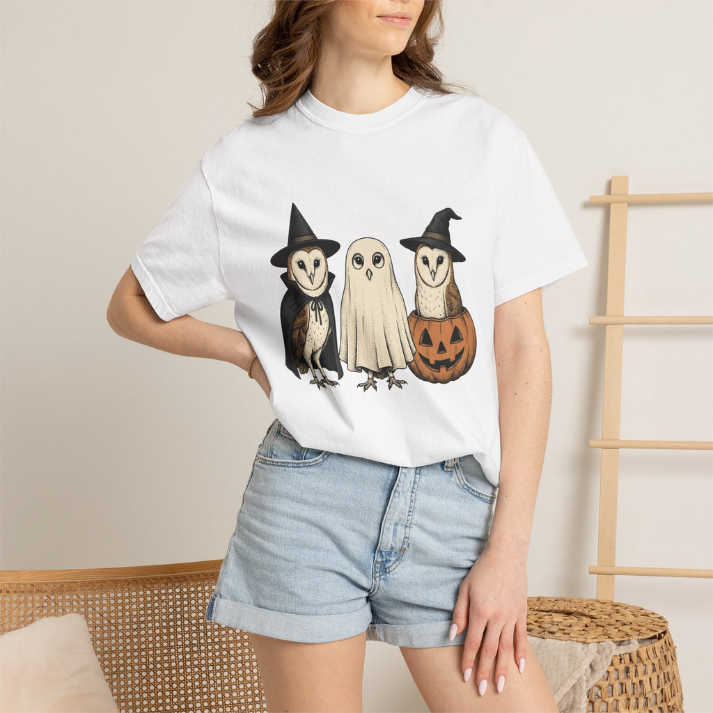 Owl Outfit Shirt Halloween Wildlife Gift Women Retro Tee Hoot T-Shirt Halloween Fan Vintage Tshirt Animal Graphic Sketch Jack-O'-Lantern