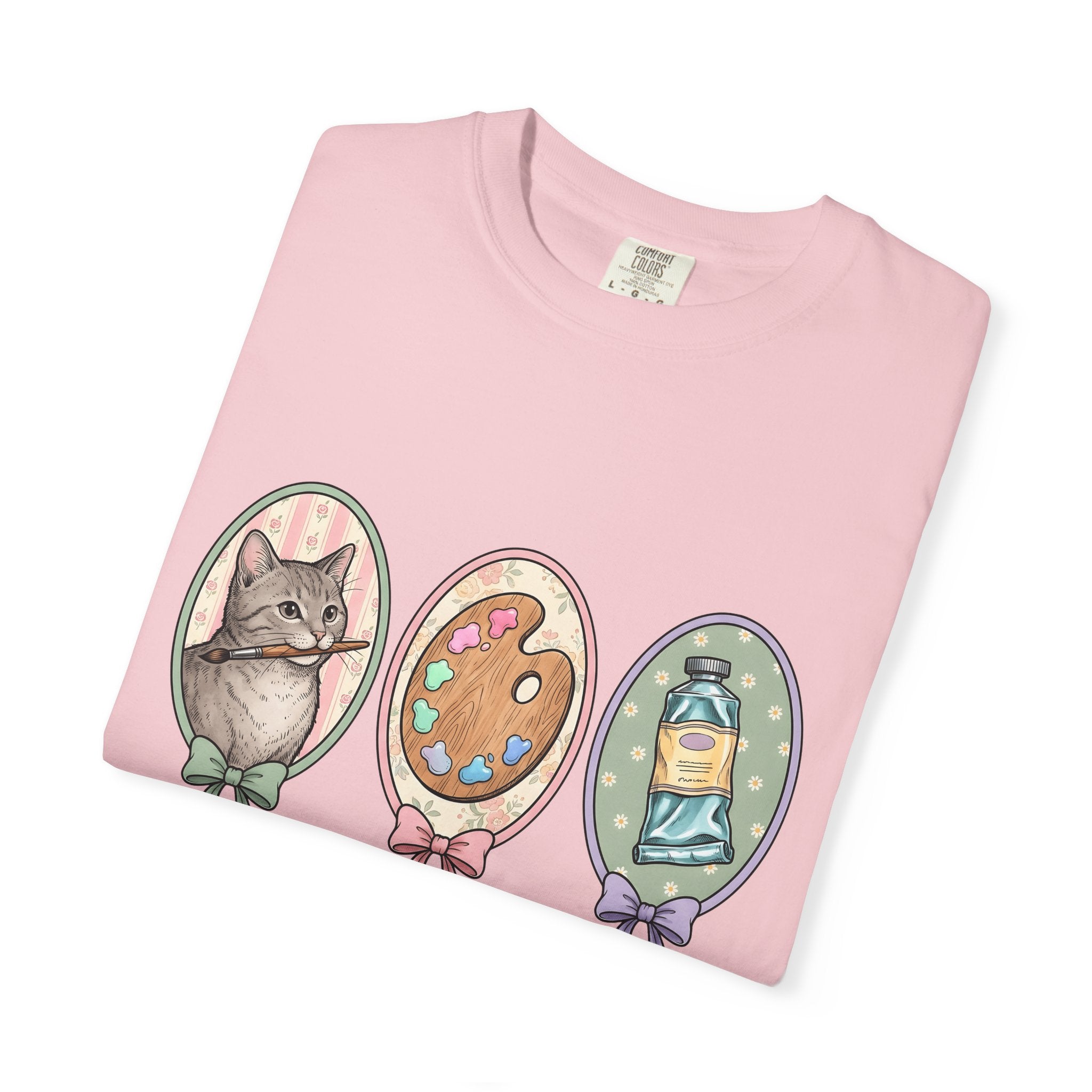 Kitten Brush Shirt Cat Painter Gift Women Retro Tee Cat Brush T-Shirt Cat Fan Feline Tshirt Artistic Graphic Painter Design Sketch Color