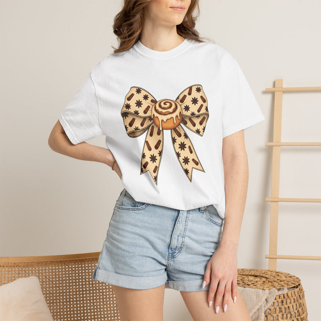 Cinnamon Twist Bow Shirt Desserts Food Gift Women Cheerful Tee Cinnamon Roll T-Shirt Pastry Fan Sweet Tshirt Foodie Graphic Sketch Spice