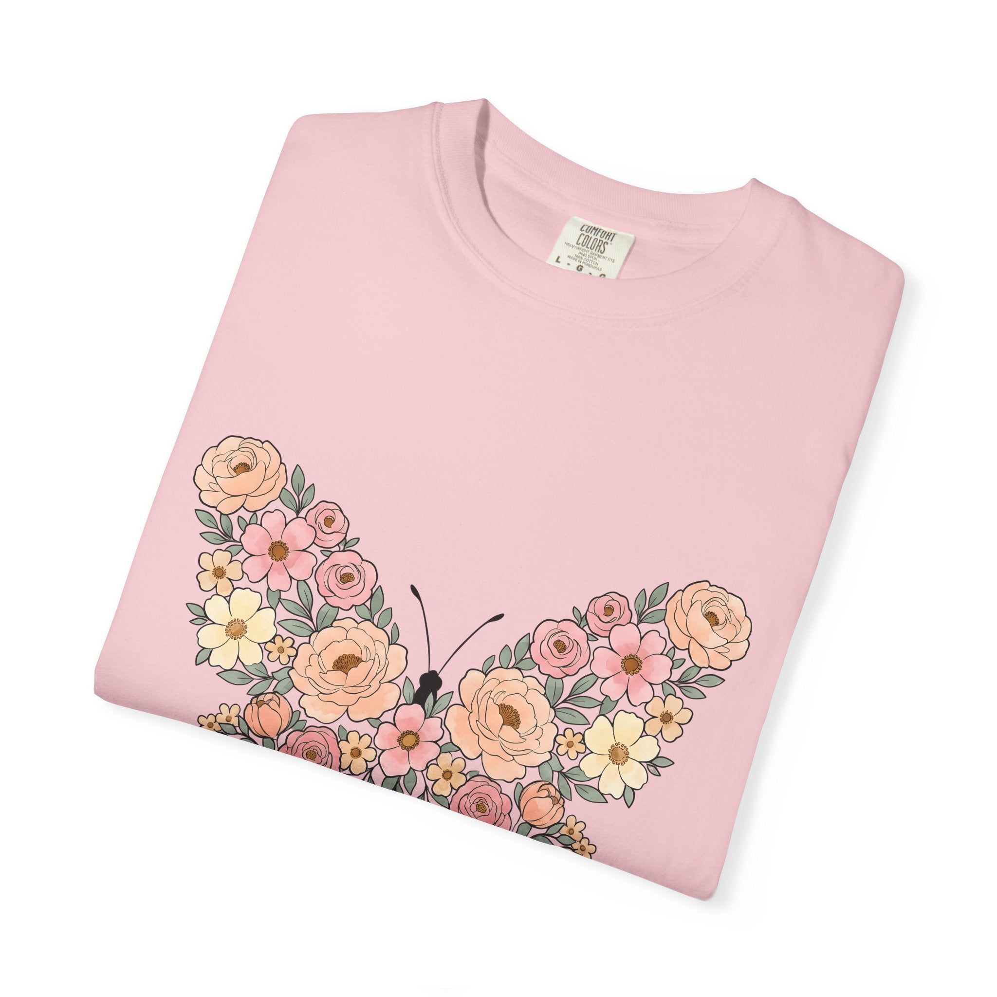 Flower Butterfly Shirt Easter Bouquet Gift Women Rustic Tee Butterfly T-Shirt Spring Fan Floral Tshirt Vintage Design Paint Rose Tshirt