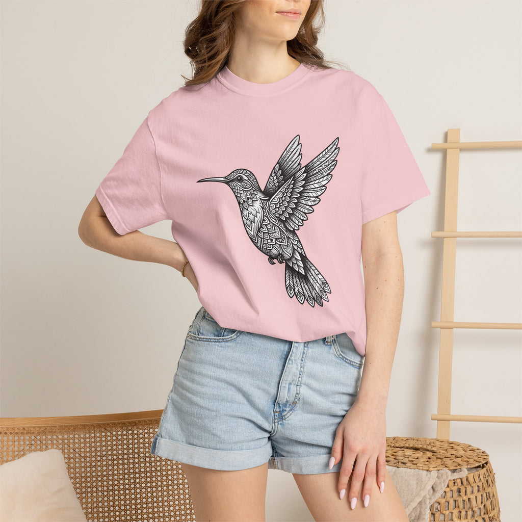 Hummingbird Graphic Shirt Boho Chic Nature Gift Women Mandala Tee Hummingbirds T-Shirt Bohemian Fan Sacred Tshirt Wildlife Graphic Hand