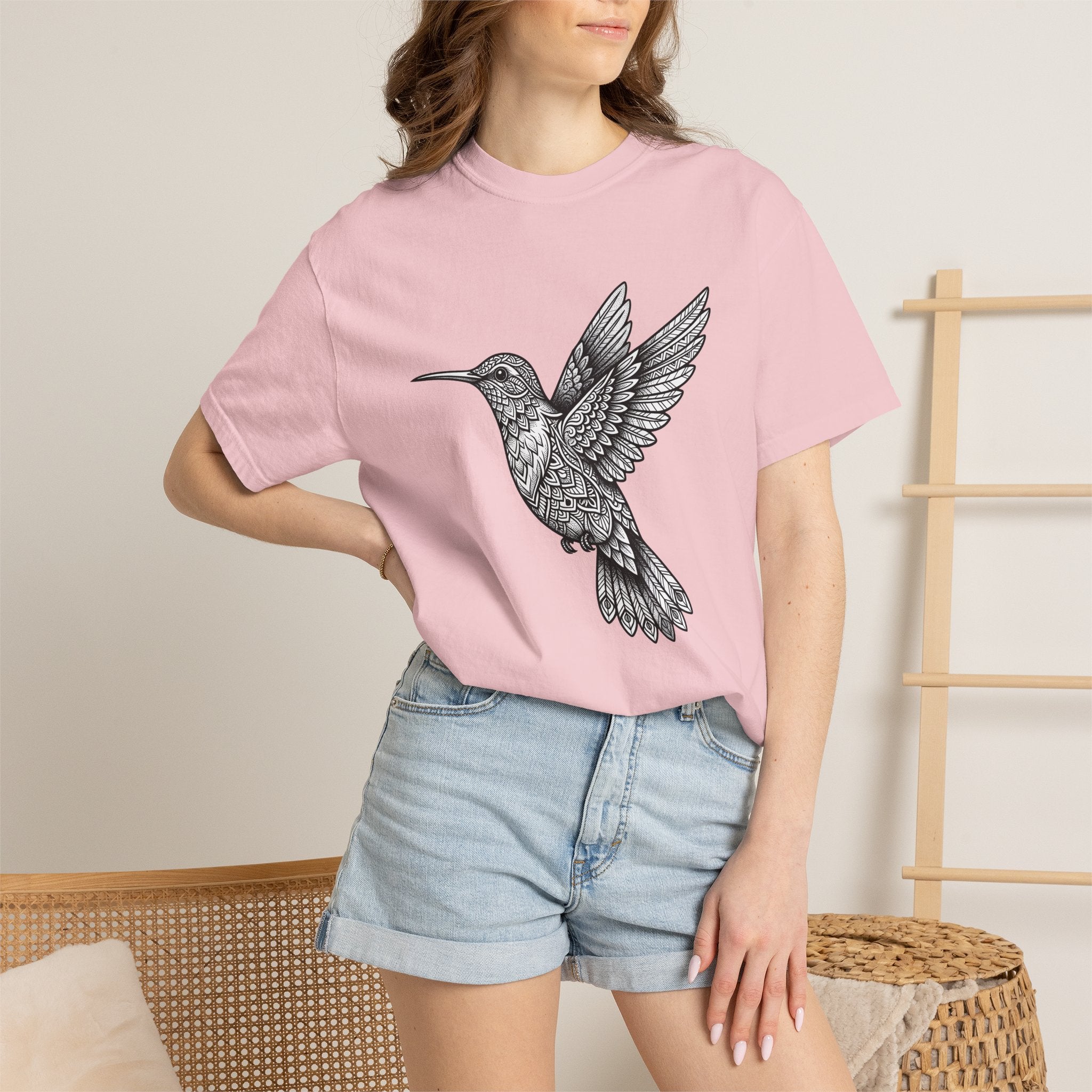 Hummingbird Graphic Shirt Boho Chic Nature Gift Women Mandala Tee Hummingbirds T-Shirt Bohemian Fan Sacred Tshirt Wildlife Graphic Hand