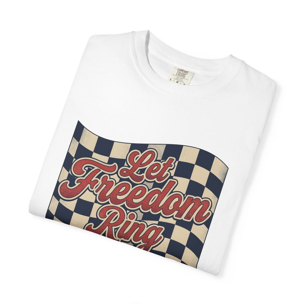 Flag Checkered Shirt America Independence Gift Women Throwback Tee Checkered Flag T-Shirt American Fan Patriotic Tshirt Freedom Graphic