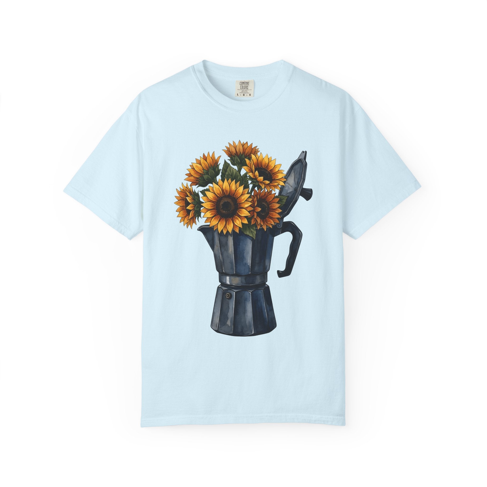 Coffee Pot Sunflowers Shirt Coffee Bouquet Gift Women Brush Stroke Tee Sunflower Pot T-Shirt Coffee Fan Painted Tshirt Floral Graphic