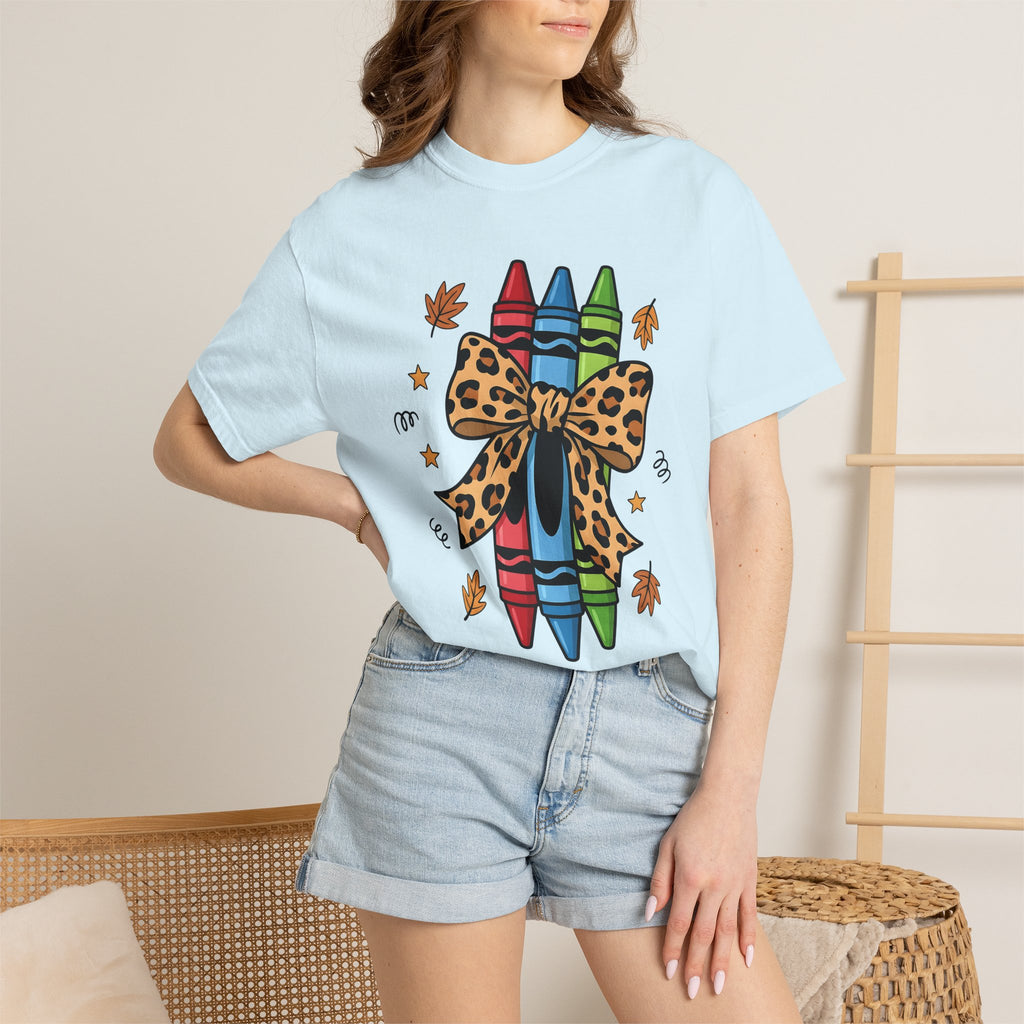 Crayon Set Shirt Teachers Autumn Gift Women Comic Tee Color Box T-Shirt Educator Enthusiast Cartoon Tshirt Fall Illustration Sketch Cheetah