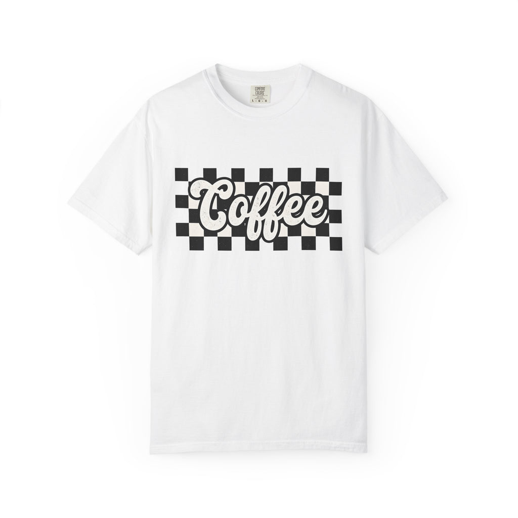 Coffee Text Shirt Mom Coffee Gift Women Retro Tee Java T-Shirt Mother Fan Vintage Tee Retro Tshirt Coffee Graphic Vintage Checkerboard