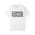 Coffee Text Shirt Mom Coffee Gift Women Retro Tee Java T-Shirt Mother Fan Vintage Tee Retro Tshirt Coffee Graphic Vintage Checkerboard