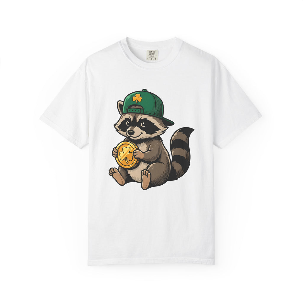 Raccoon Coin Shirt St Patrick's Day Animal Gift Women Cartoon Tee Coin Purse T-Shirt St Patricks Fan Cartoonish Tshirt Wildlife Graphic