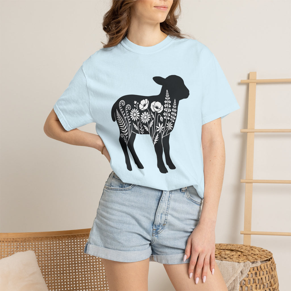 Lamb Flower Shirt Easter Nature Gift Women Shadow Tee Lambs T-Shirt Spring Fan Silhouette Tshirt Environmental Graphic Clean Meadow Flowers