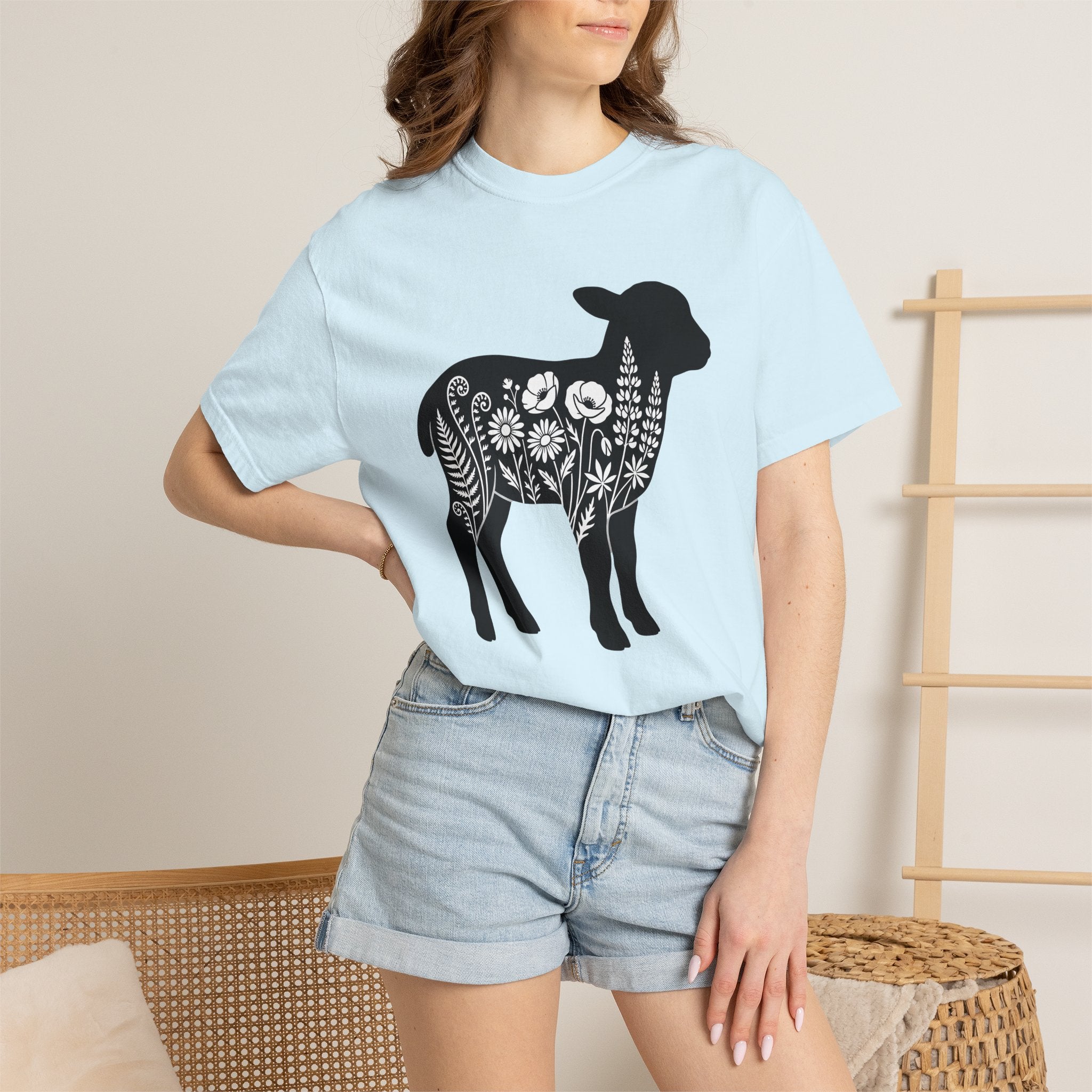 Lamb Flower Shirt Easter Nature Gift Women Shadow Tee Lambs T-Shirt Spring Fan Silhouette Tshirt Environmental Graphic Clean Meadow Flowers