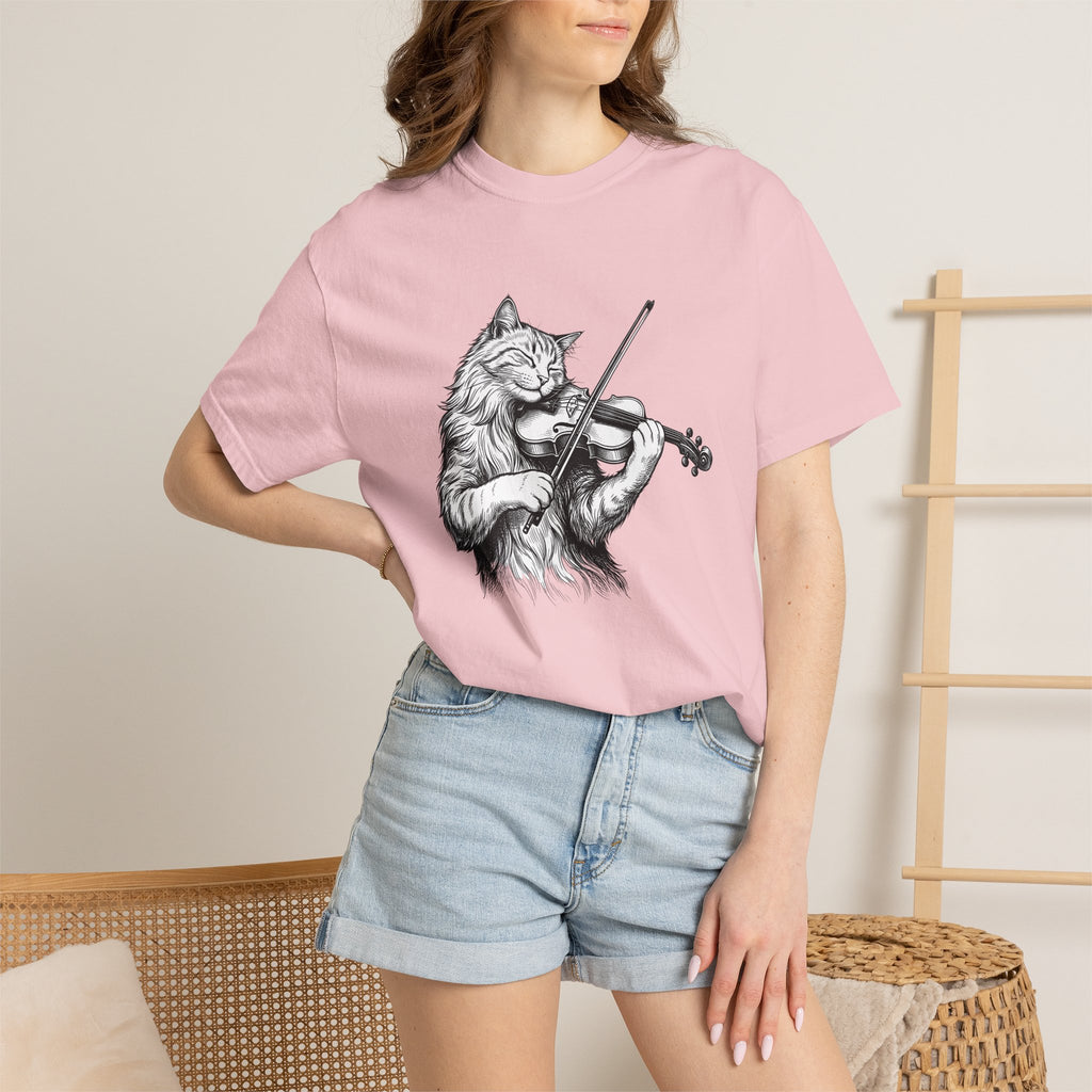 Pussycat Viola Shirt Cat Tunes Gift Women Doodle Tee Kitten T-Shirt Cat Fan Kitty Tshirt Melody Graphic Classic Acoustic Instrument Tshirt