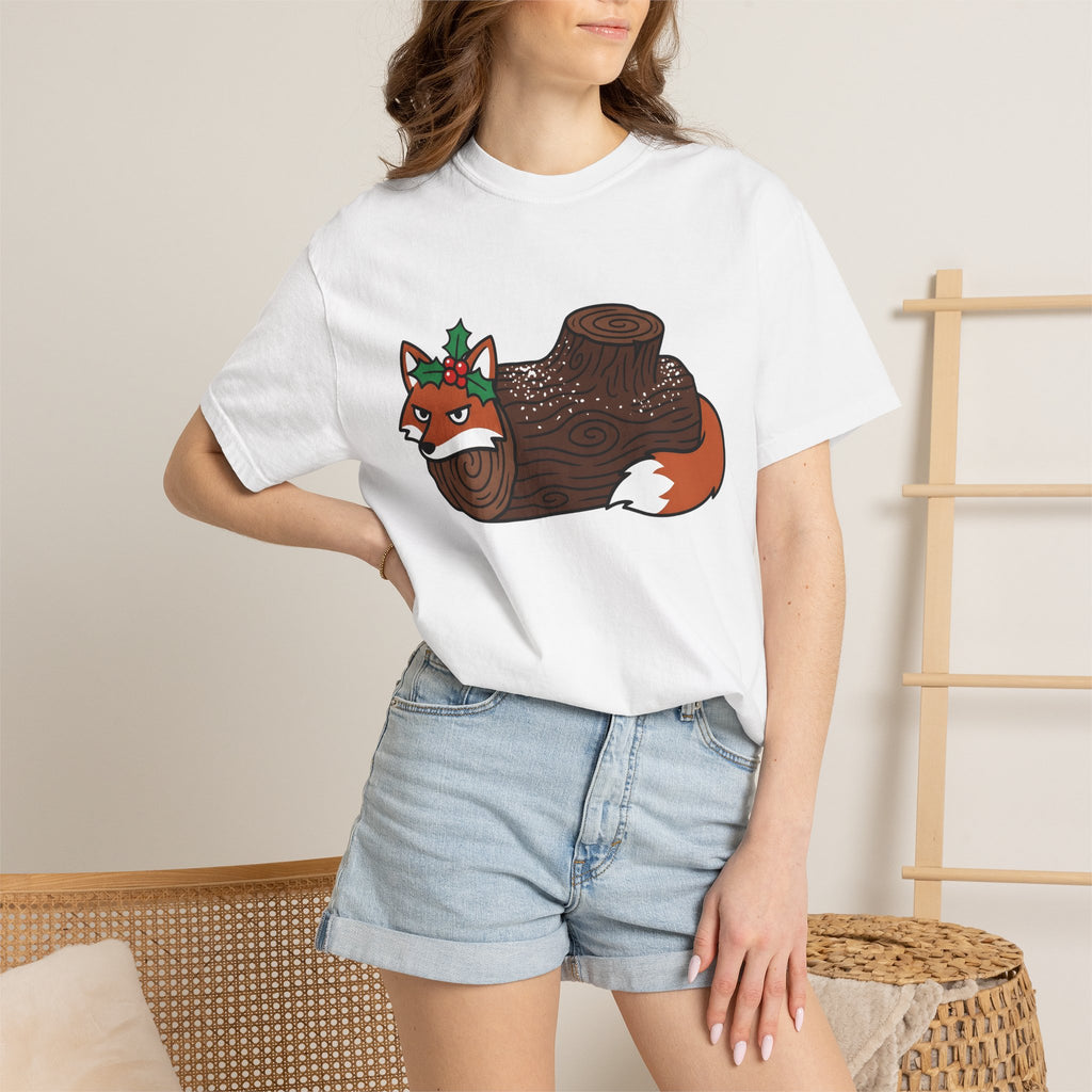Fox Log Shirt Christmas Animal Gift Women Cartoon Tee Log T-Shirt Xmas Fan Comic Tshirt Wildlife Graphic Minimalist Holly Tshirt