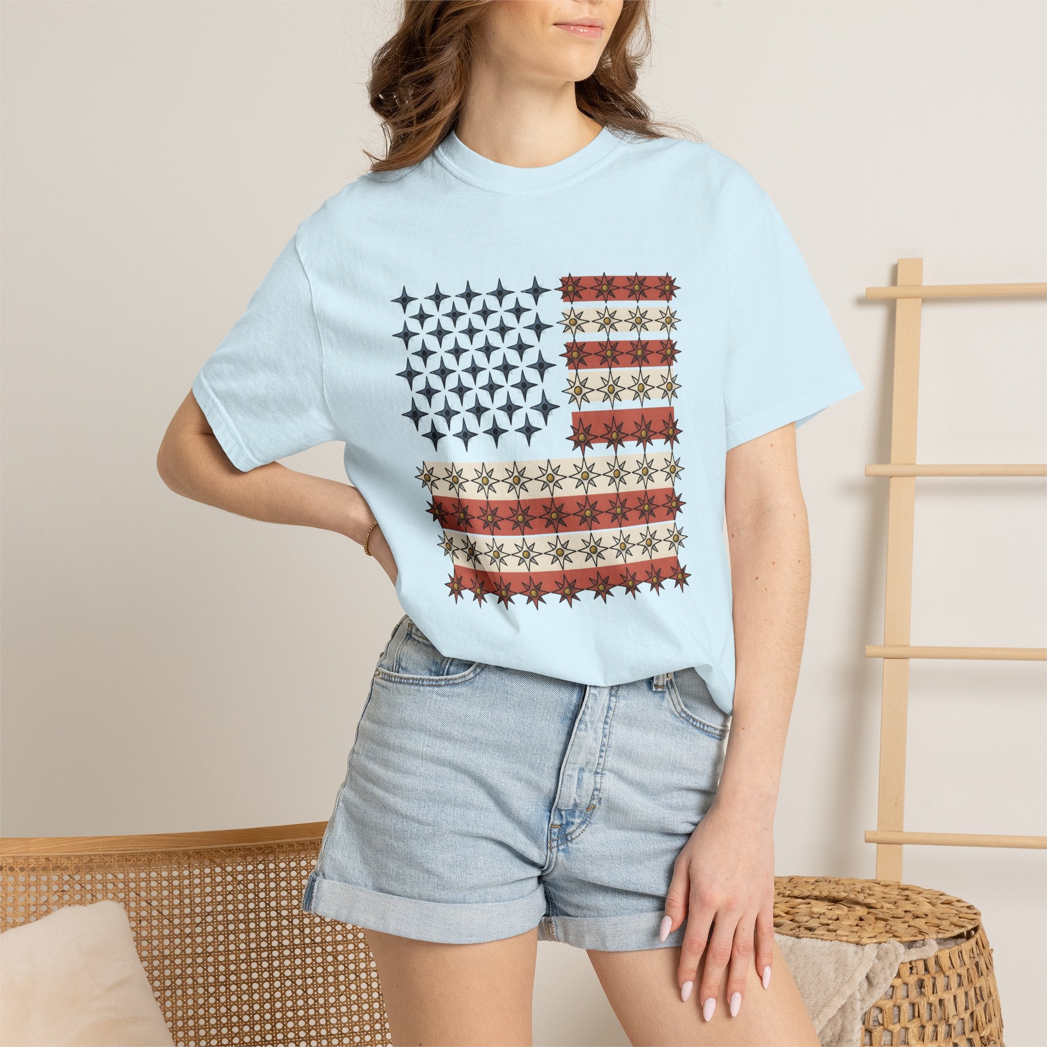 Star Banner Shirt America Celebration Gift Women Vintage Tee Flag T-Shirt American Fan Patriotic Tshirt Party Graphic Distressed Lines