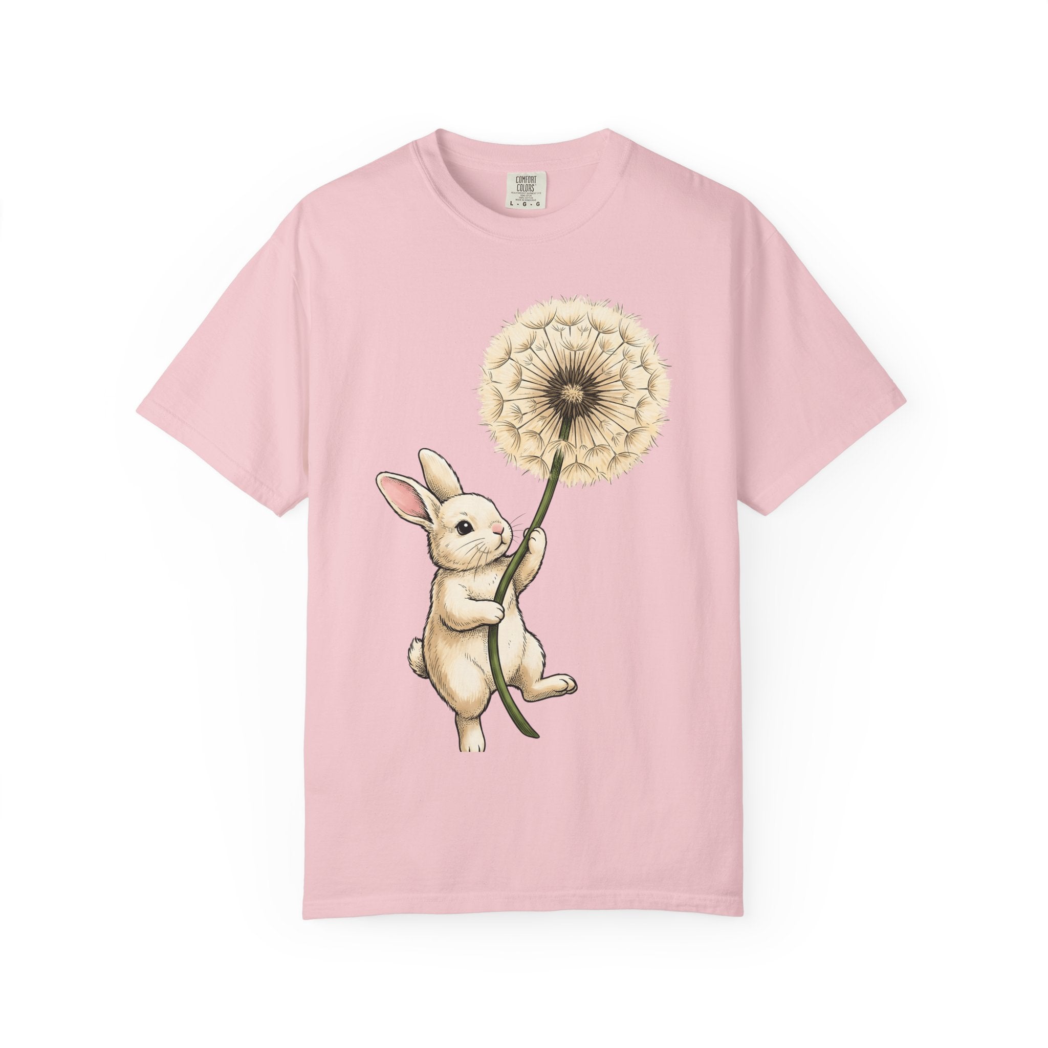 Bunny Dandelion Shirt Cute Animal Gift Women Whimsical Tee Rabbit T-Shirt Kawaii Fan Cartoon Tshirt Creature Graphic Hand Drawn Flower