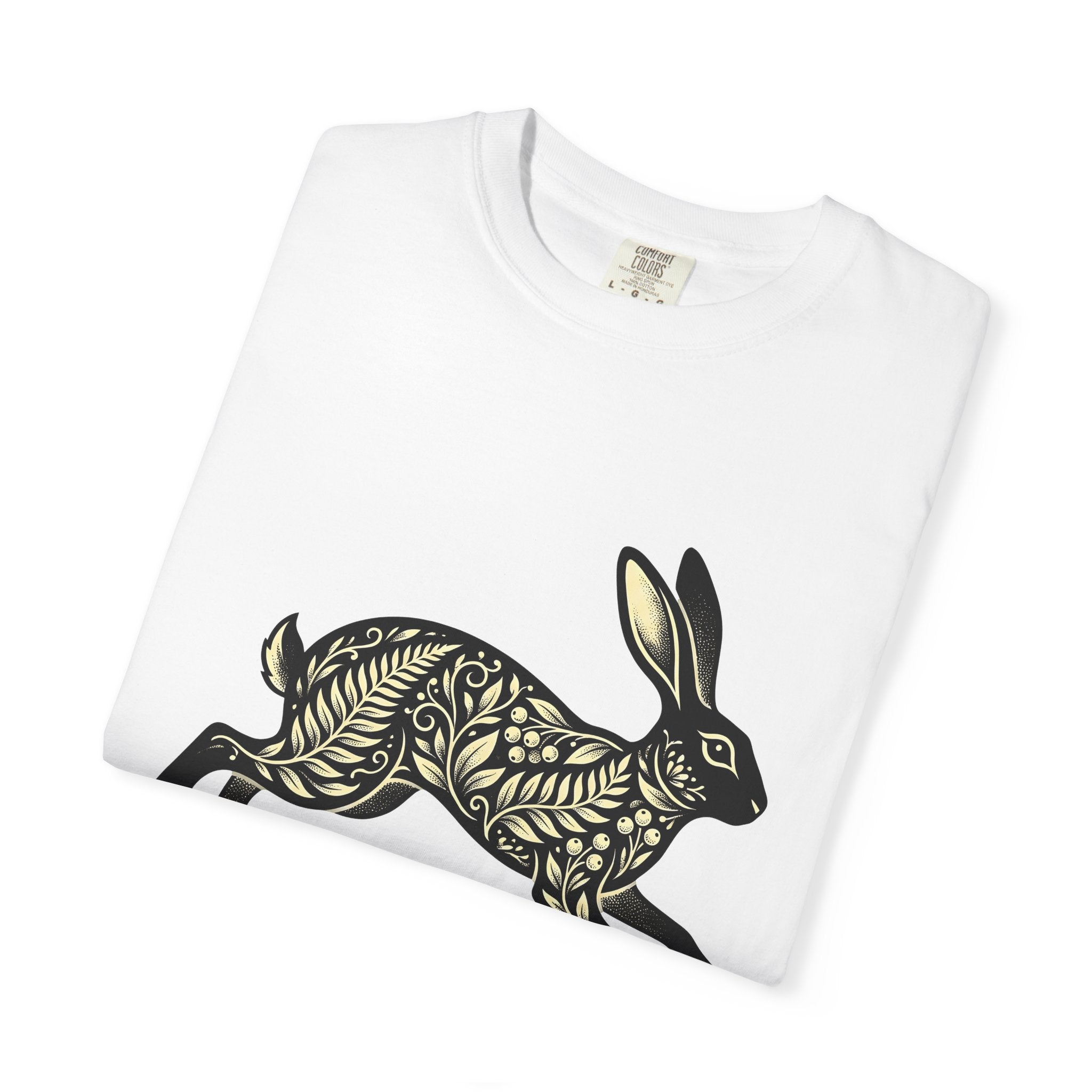 Floral Bunny Shirt Easter Animal Gift Women Folk Art Tee Rabbit T-Shirt Easter Fan Bunny Tshirt Naive Art Graphic Vintage Botanical Tshirt