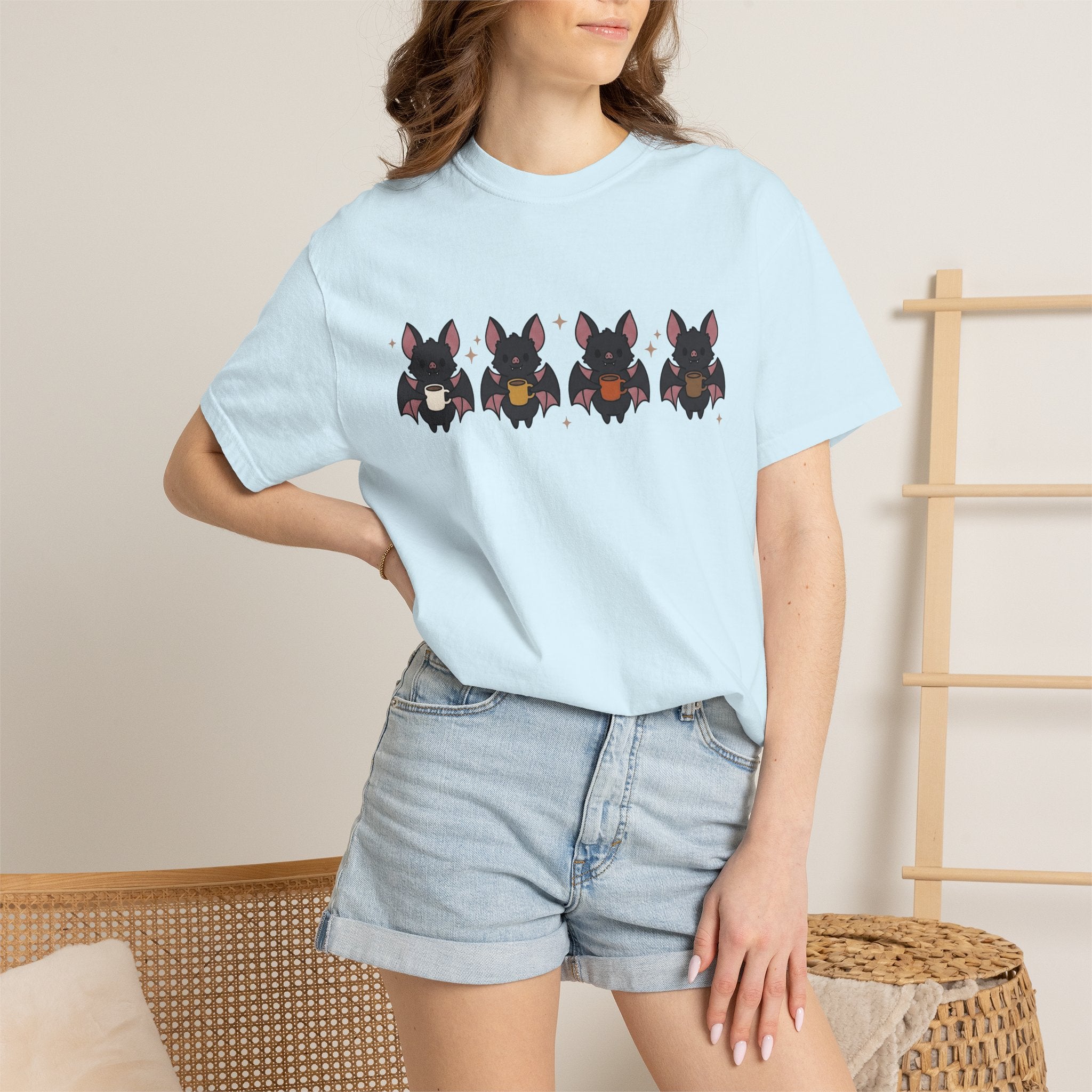Bat Coffee Shirt Halloween Coffee Gift Women Kawaii Tee Coffee T-Shirt Horror Fan Cute Tshirt Java Graphic Cartoon Stars Tshirt