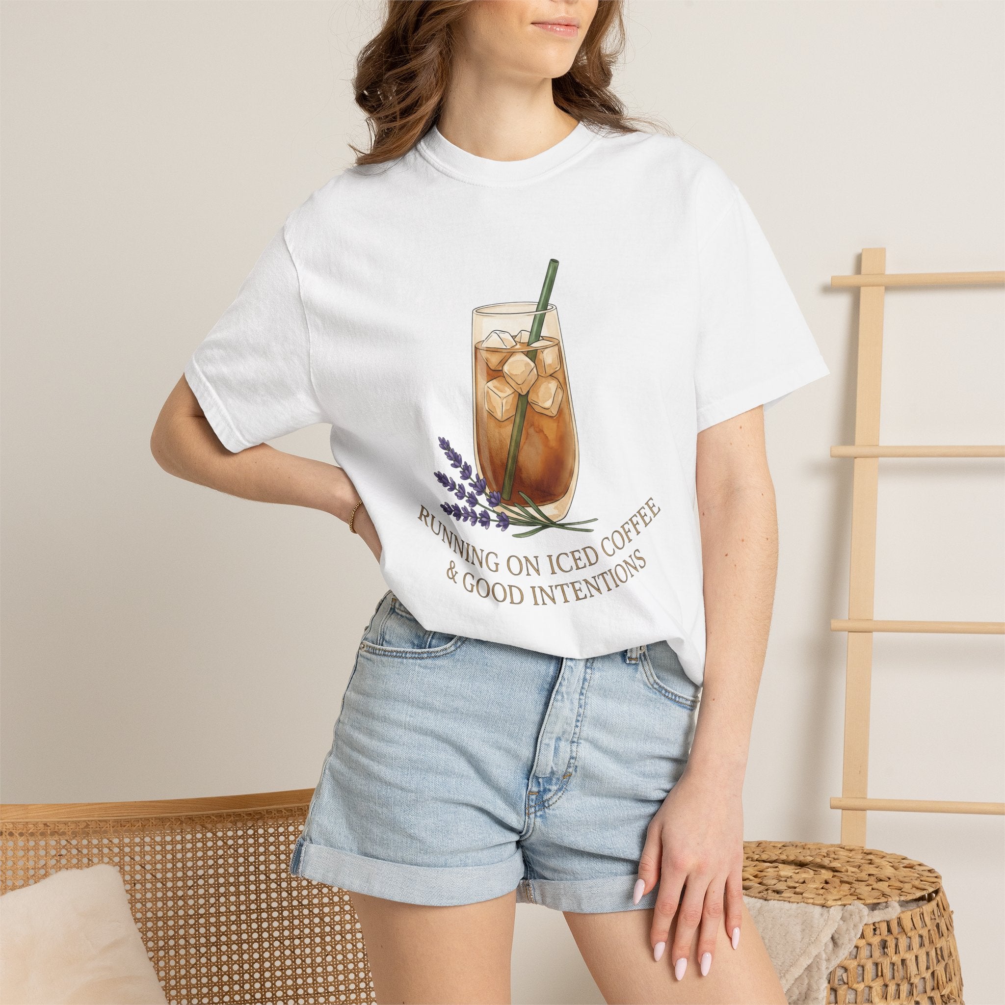 Iced Coffee Shirt Coffee Floral Gift Women Watercolor Tee Cold Brew T-Shirt Coffee Fan Watercolour Tshirt Botanical Graphic Minimalist