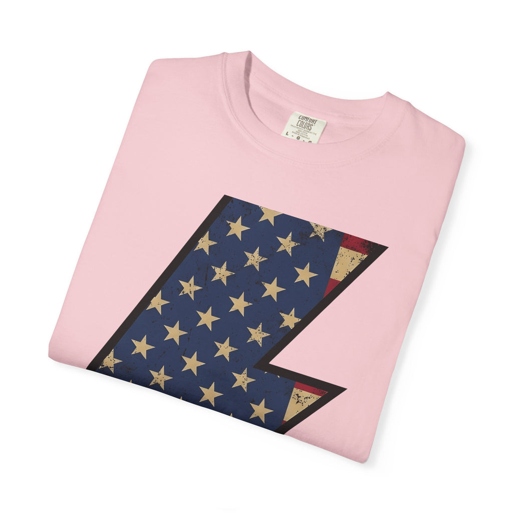 Lightning Strike Shirt America Freedom Gift Women Line Art Tee Thunderbolt T-Shirt American Fan Illustration Graphic Cartoon Star Symbols