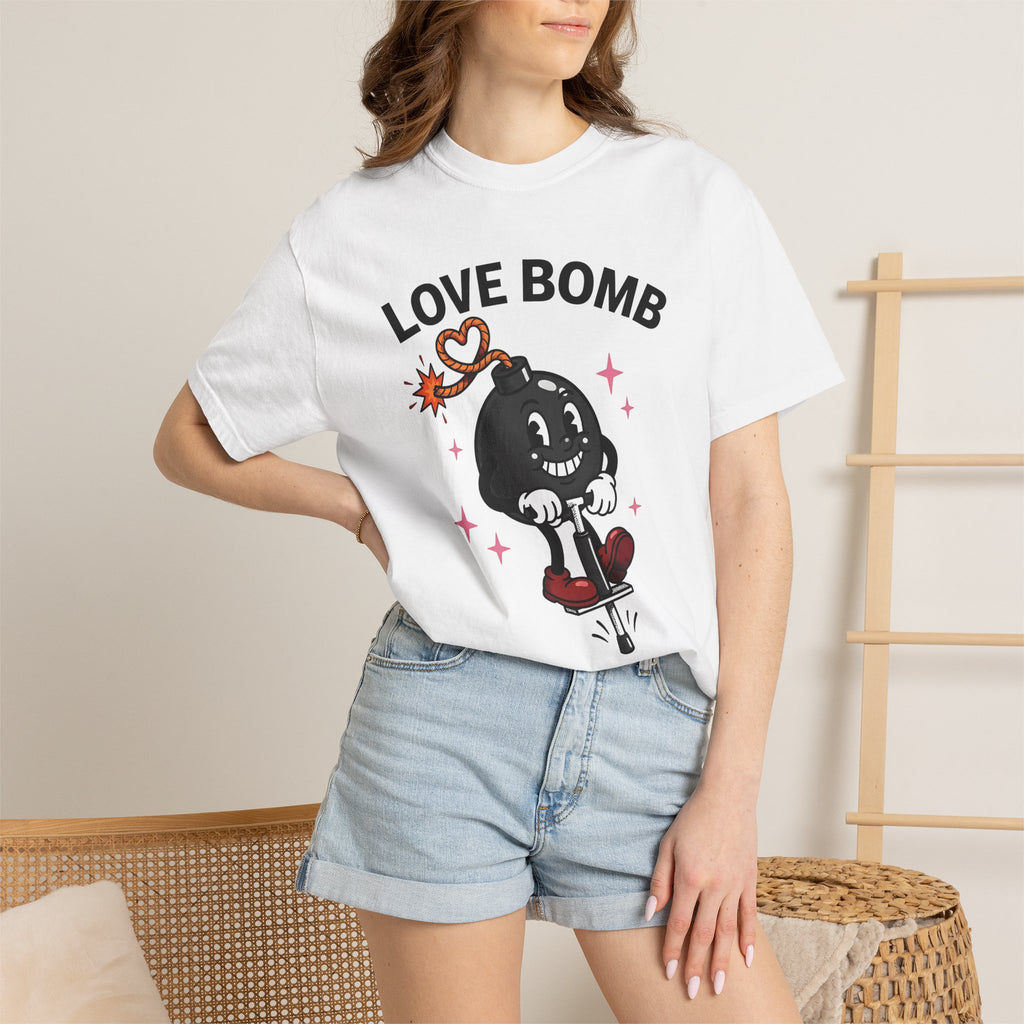 Cartoon Bomb Icon Shirt St. Valentine's Day Duos Gift Women Retro Tee Explosive T-Shirt Valentine Fan Vintage Tshirt Couples Graphic Hand