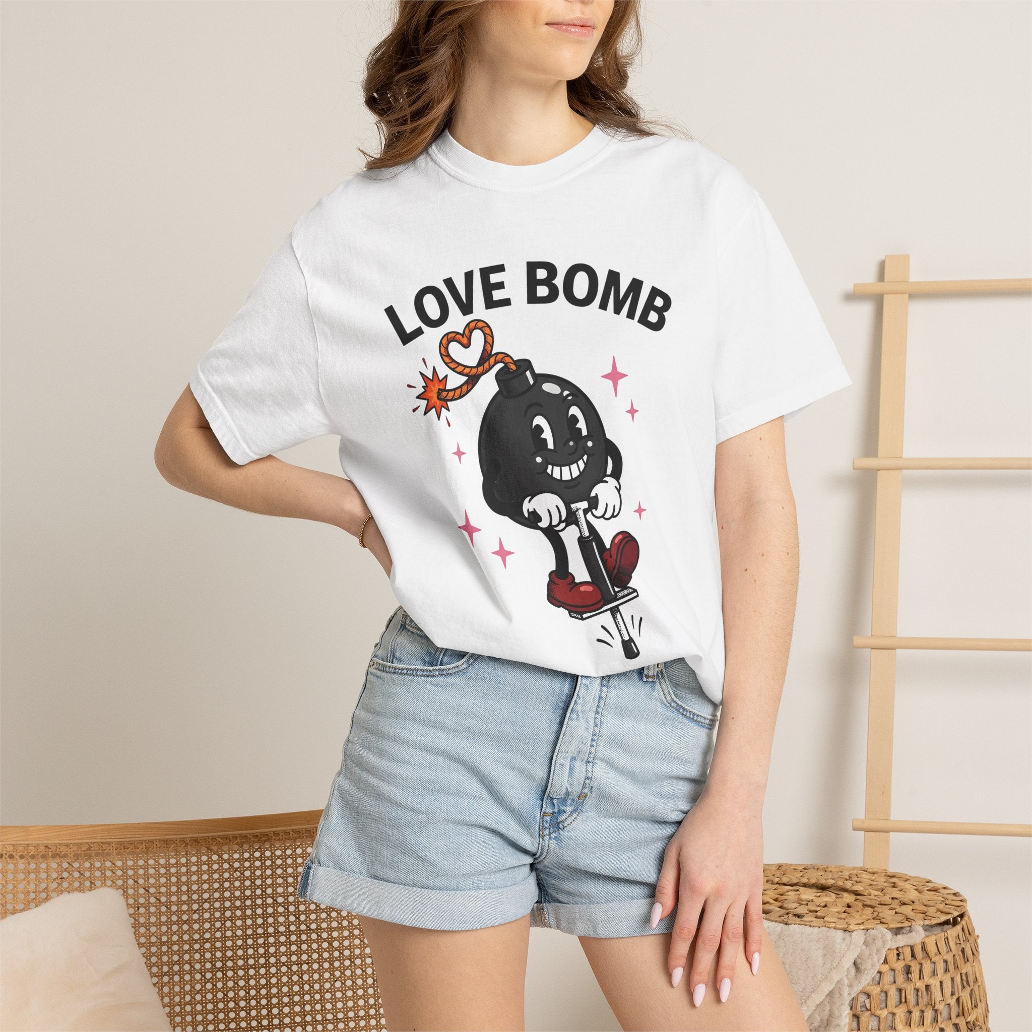 Cartoon Bomb Icon Shirt St. Valentine's Day Duos Gift Women Retro Tee Explosive T-Shirt Valentine Fan Vintage Tshirt Couples Graphic Hand