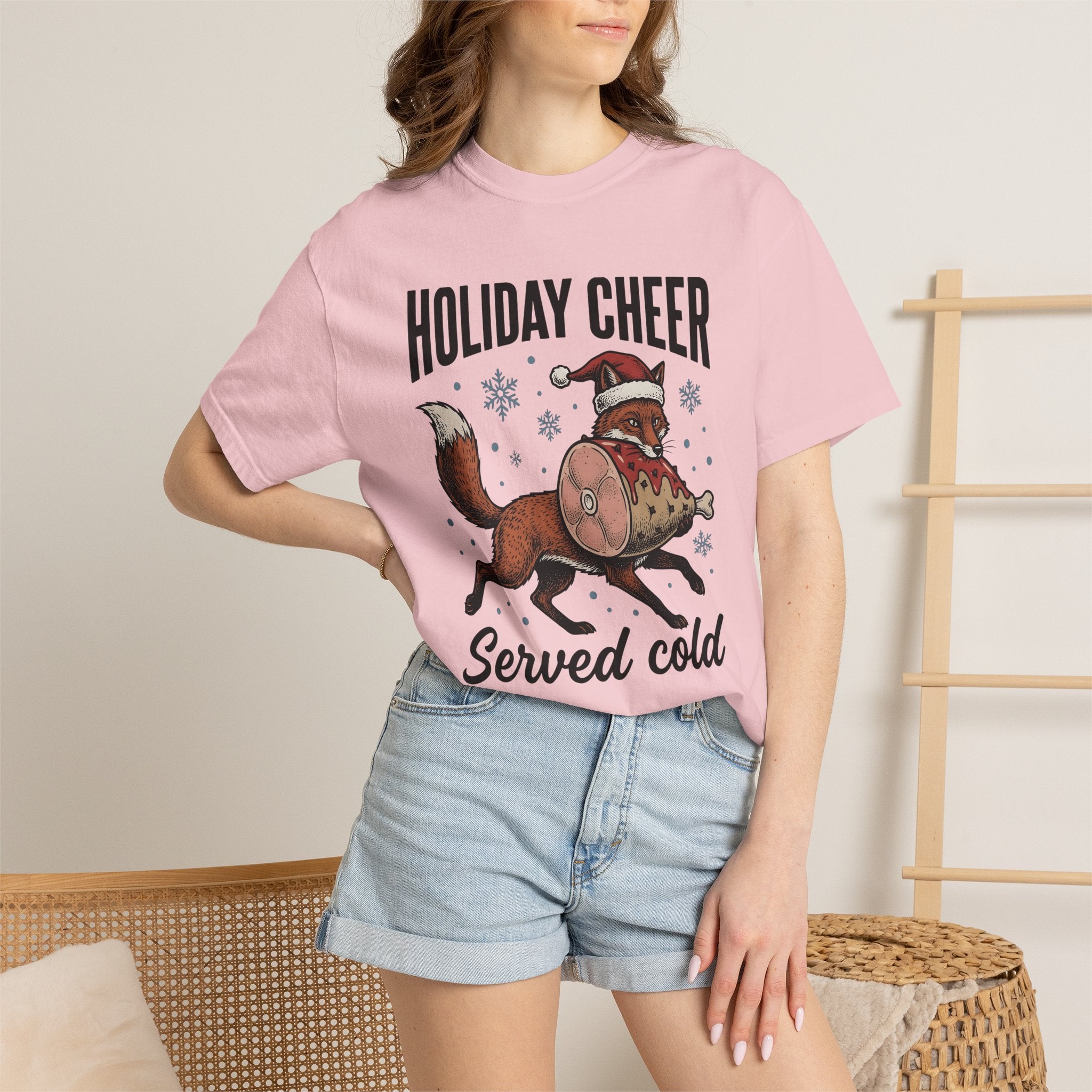 Fox Christmas Hat Shirt Christmas Wildlife Gift Women Retro Tee Fox T-Shirt Xmas Fan Vintage Tshirt Animal Graphic Sketch Snow Tshirt