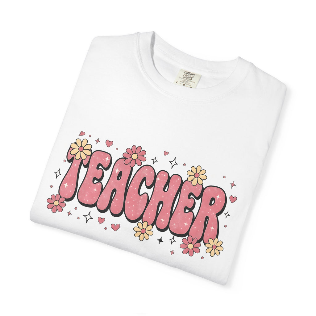 Funky Flowers Shirt Boho Chic School Gift Women Pop Art Tee Floral T-Shirt Hippie Fan Psychedelic Tshirt College Graphic Outline Romantic