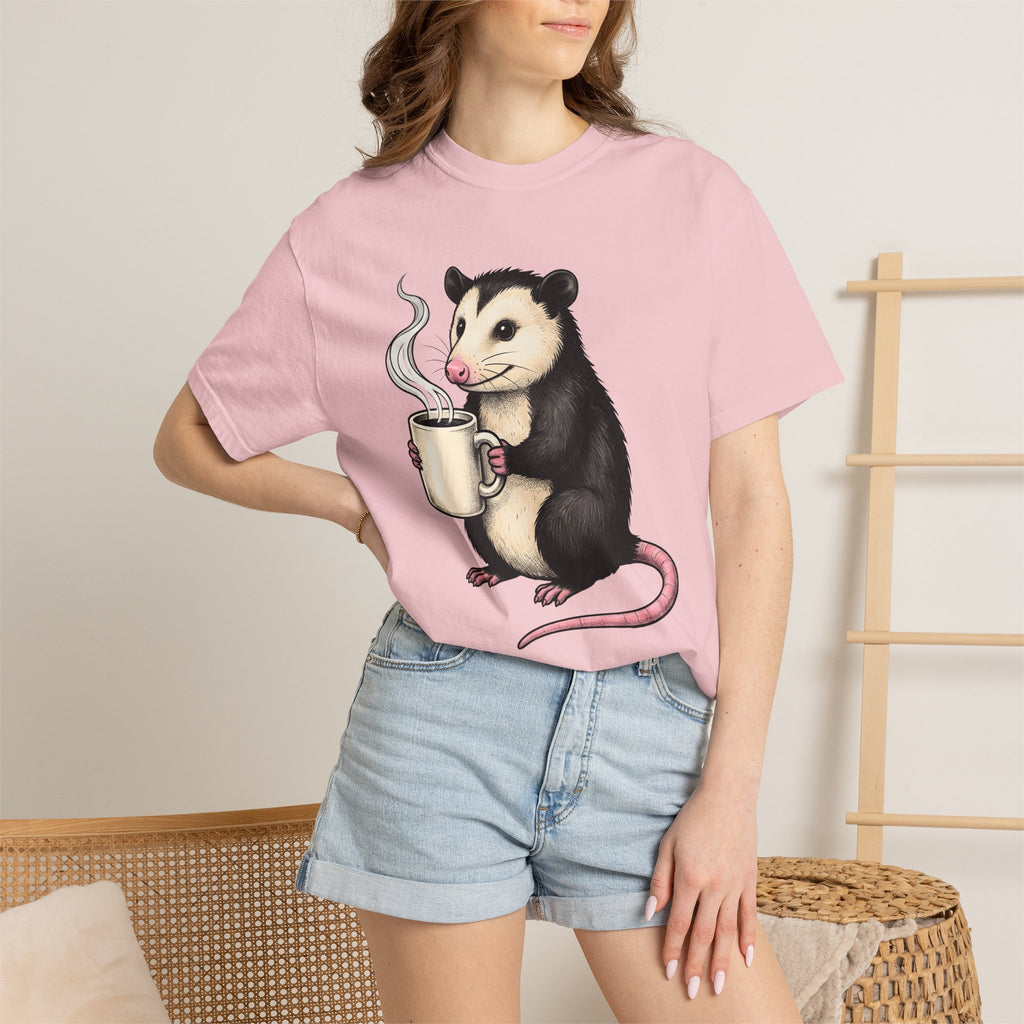 Possum Coffee Cup Shirt Animals Coffee Gift Women Cute Tee Opossum T-Shirt Wildlife Fan Cute Tshirt Coffee Design Hand Drawn Mug Tshirt