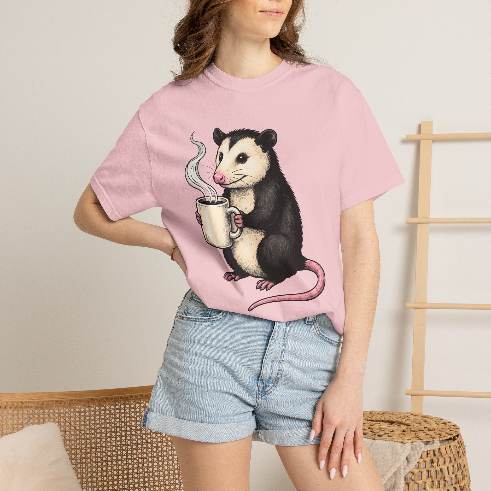 Possum Coffee Cup Shirt Animals Coffee Gift Women Cute Tee Opossum T-Shirt Wildlife Fan Cute Tshirt Coffee Design Hand Drawn Mug Tshirt