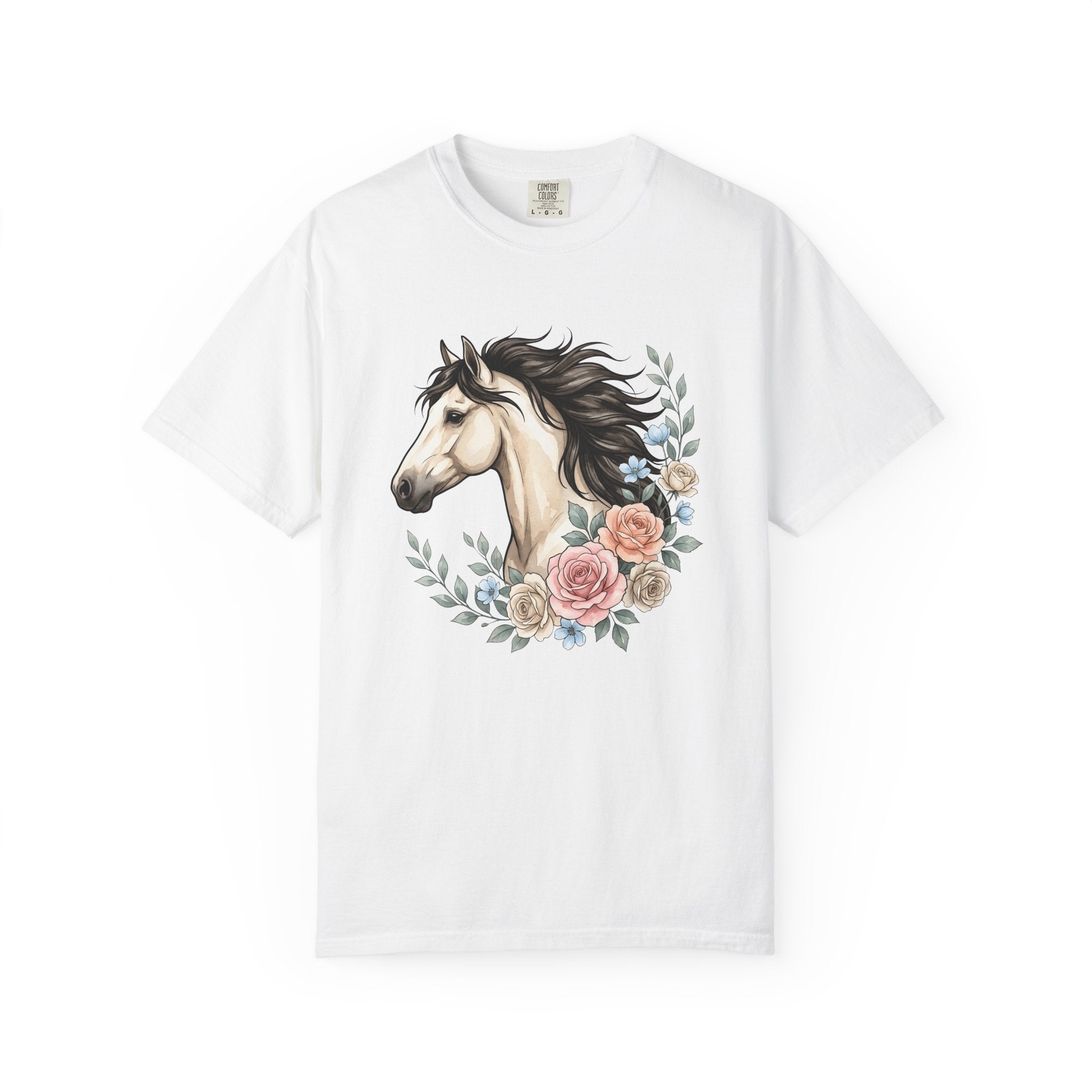 Horse Flower Shirt Boho Chic Wildlife Gift Women Paint Tee Equine T-Shirt Hippie Fan Bohemian Tshirt Animal Graphic Sketch Rose Tshirt