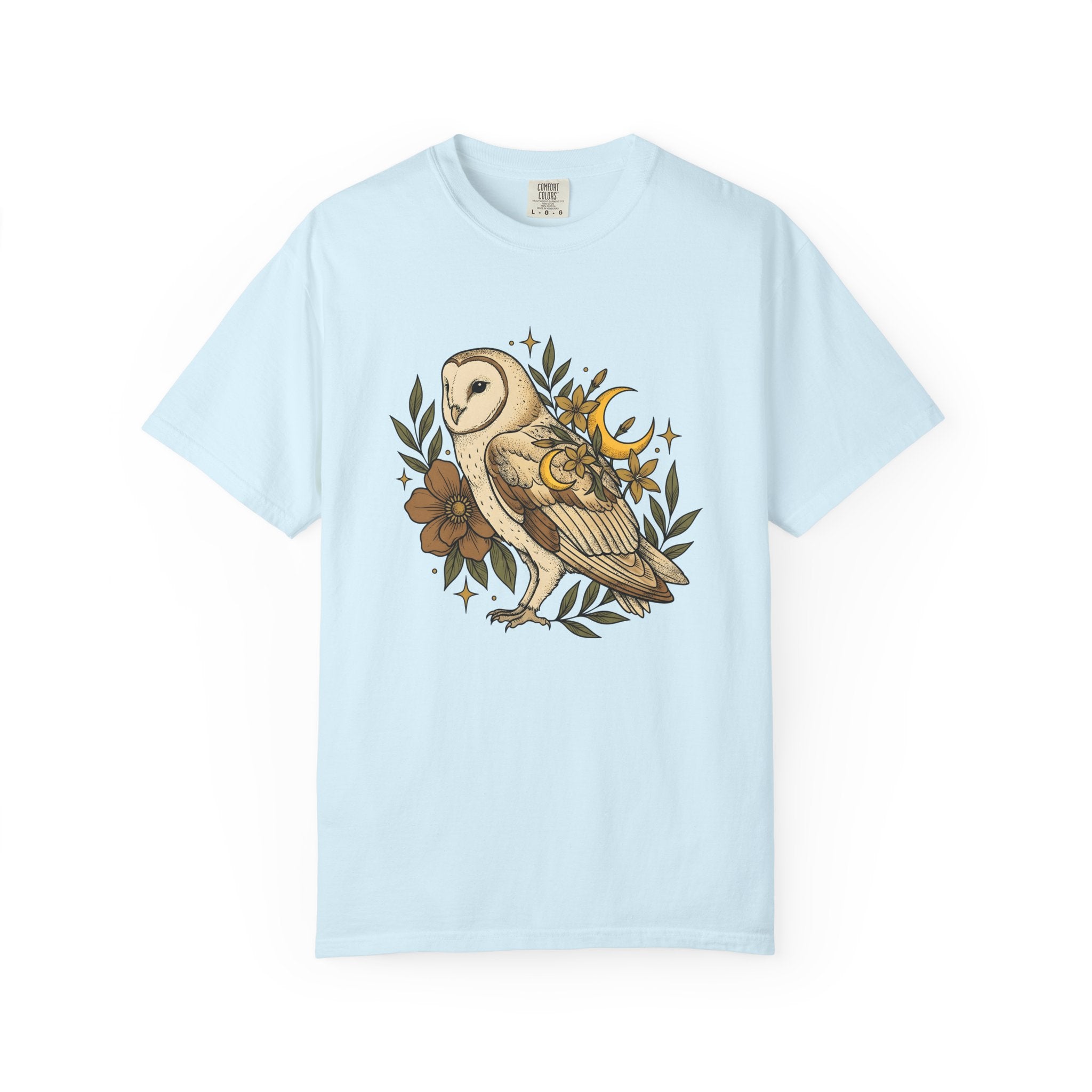Barn Owl Shirt Animals & Flowers Hippie Gift Women Line Art Tee Owl T-Shirt Animal Fan Owl Tshirt Bohemian Graphic Hand Drawn Moon Tshirt