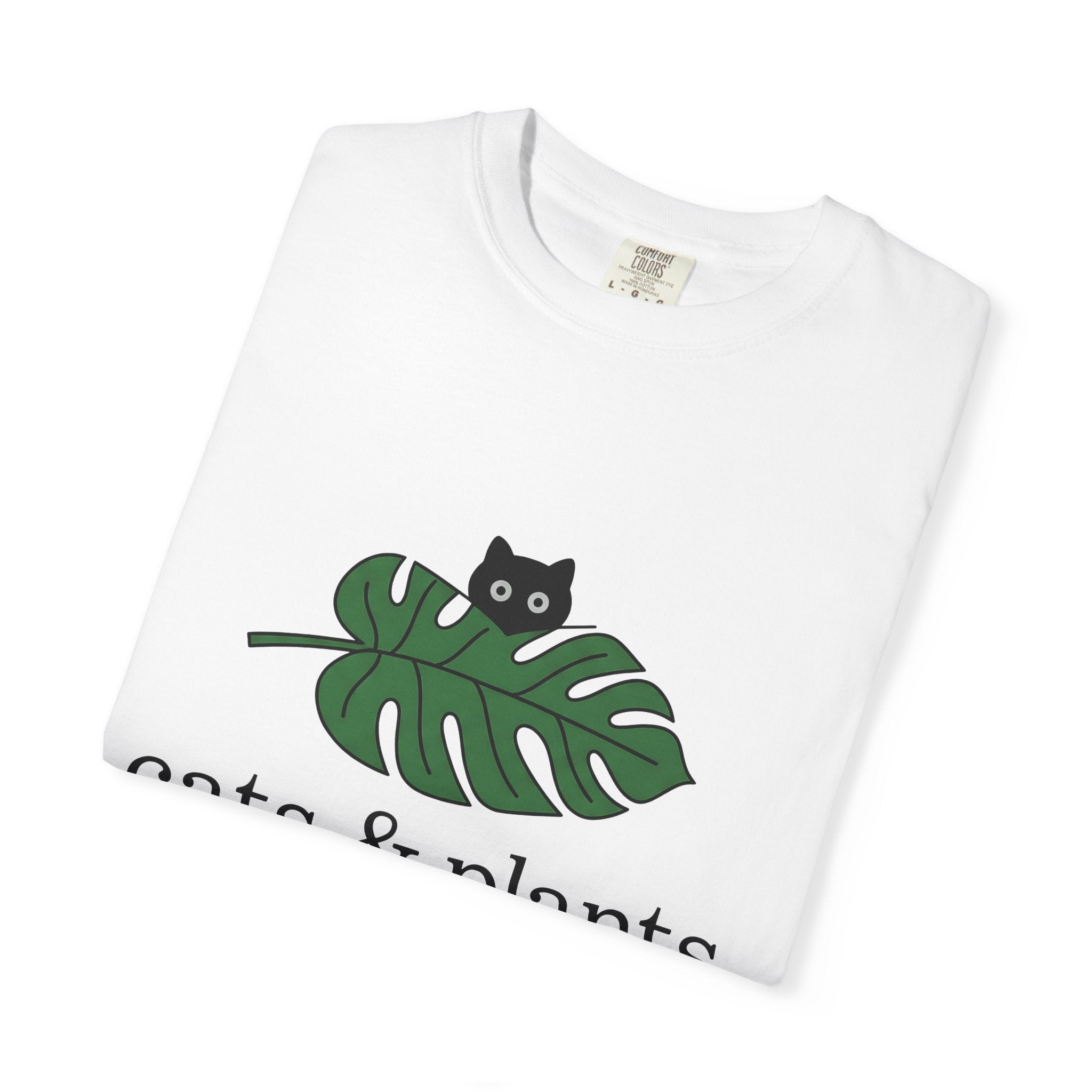 Black Feline Foliage Shirt Cat Greenery Gift Women Plain Tee Cat T-Shirt Cat Fan Black Cat Tshirt Foliage Graphic Stylish Big Leaf Tshirt