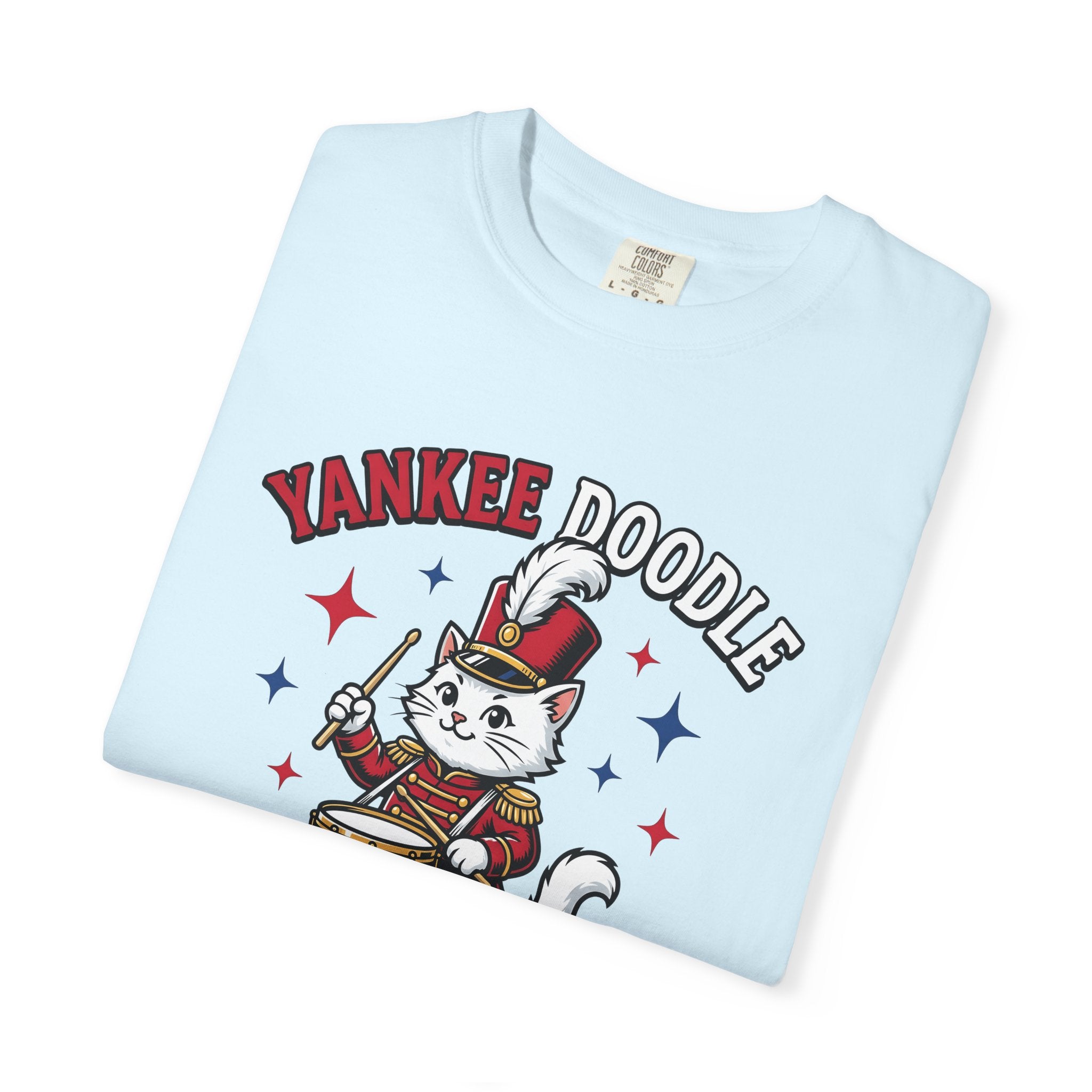 Music Cat Shirt Cat Flag Gift Women Hand Drawn Tee Kitty T-Shirt Feline Fan Illustrated Tshirt Banner Graphic Classic Drumstick Tshirt