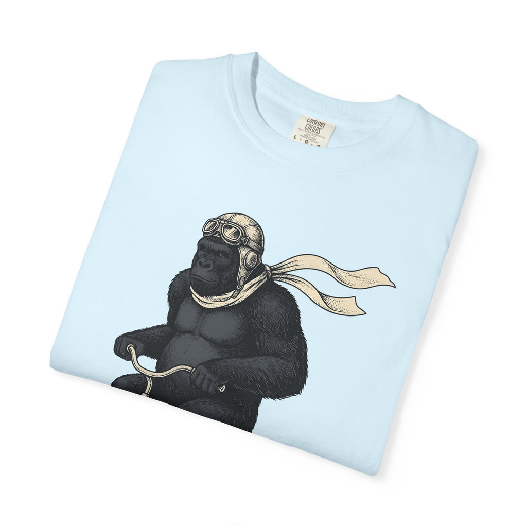 Ape Bike Shirt Animals Jokes Gift Women Retro Tee Monkey Bike T-Shirt Wildlife Fan Prank Graphic Tshirt Sketch Pilot Cap Tshirt